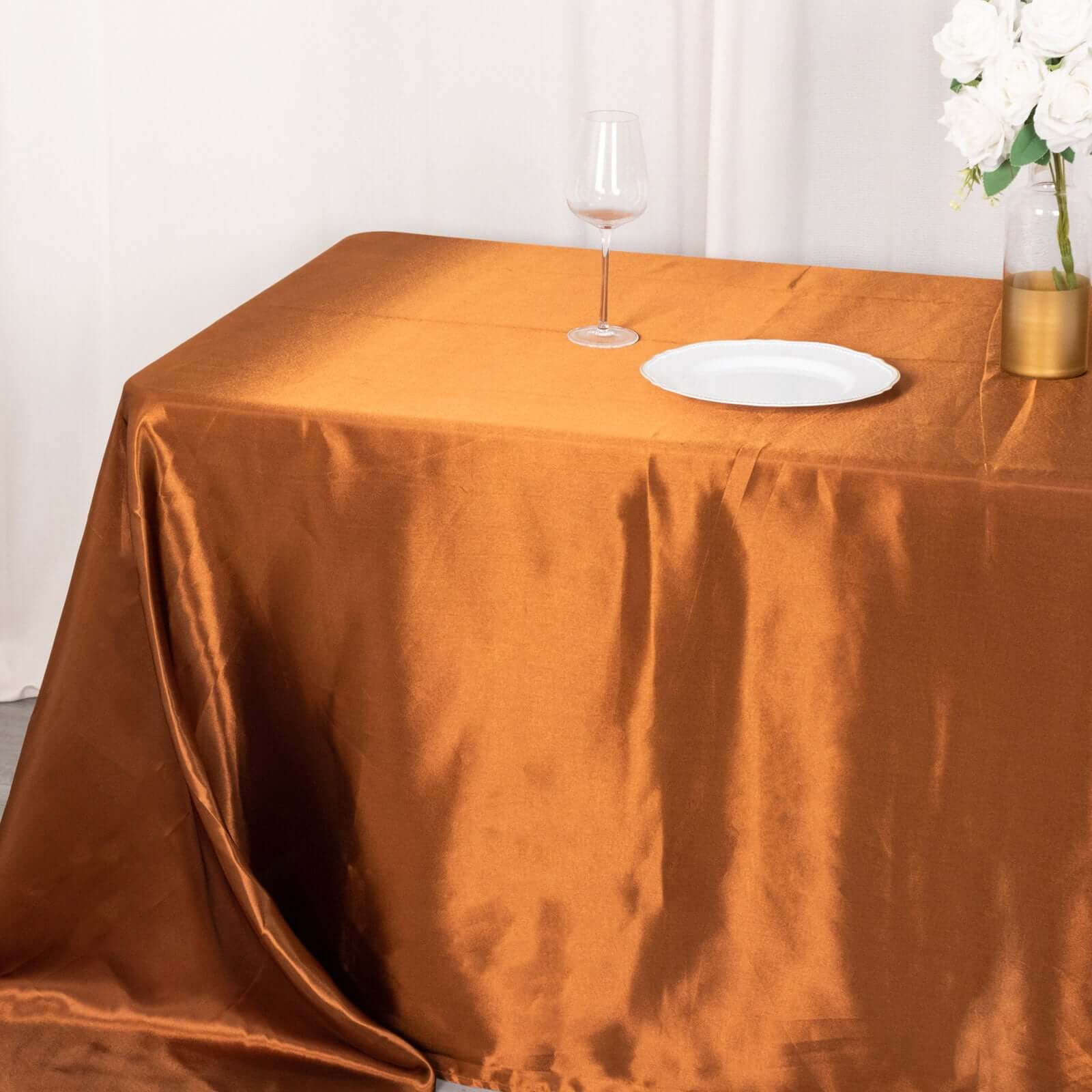 Satin Rectangular 90"x132" Tablecloth Cinnamon Brown - Seamless Table Cover
