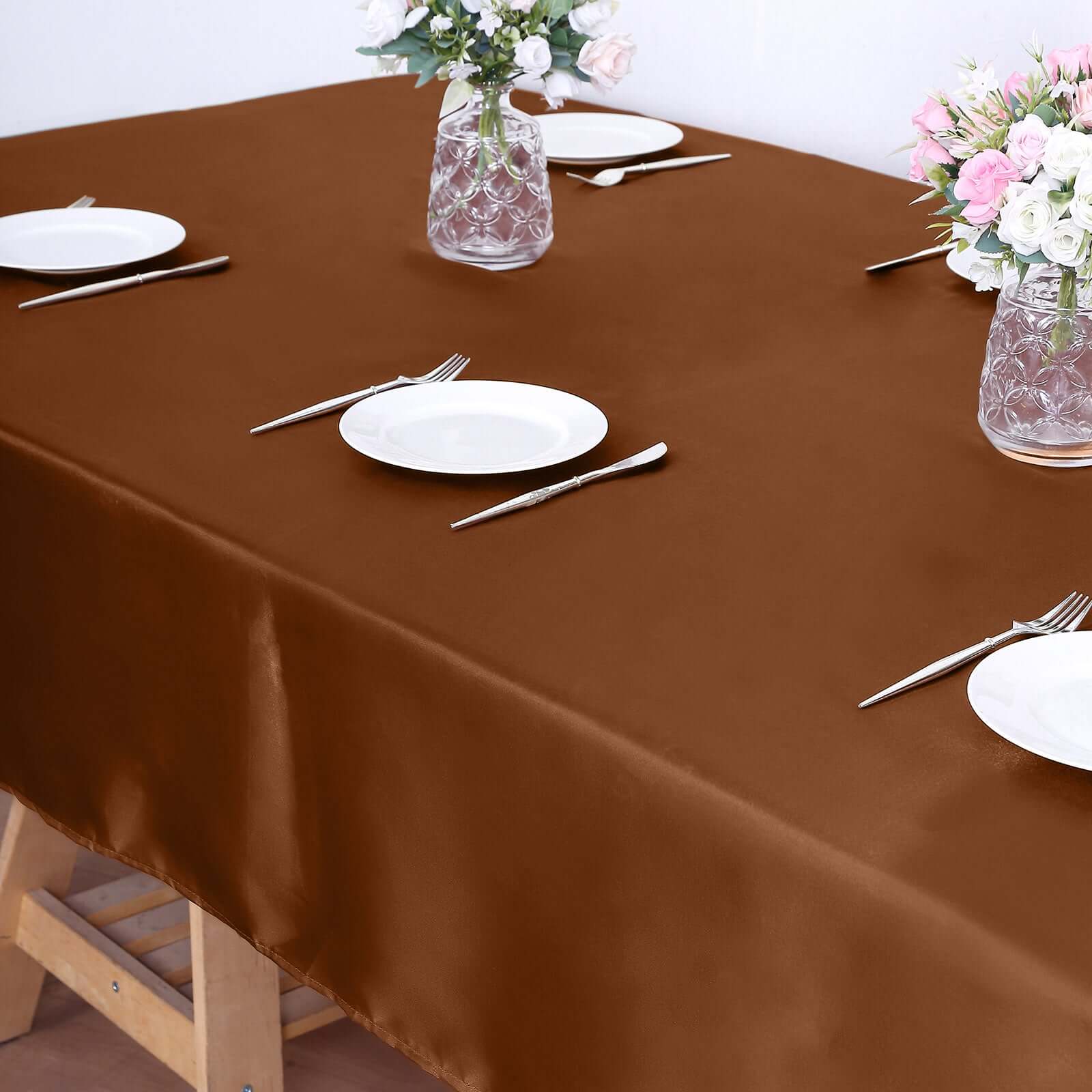 Satin Rectangular 60"x126" Tablecloth Cinnamon Brown - Smooth and Lustrous Table Cover