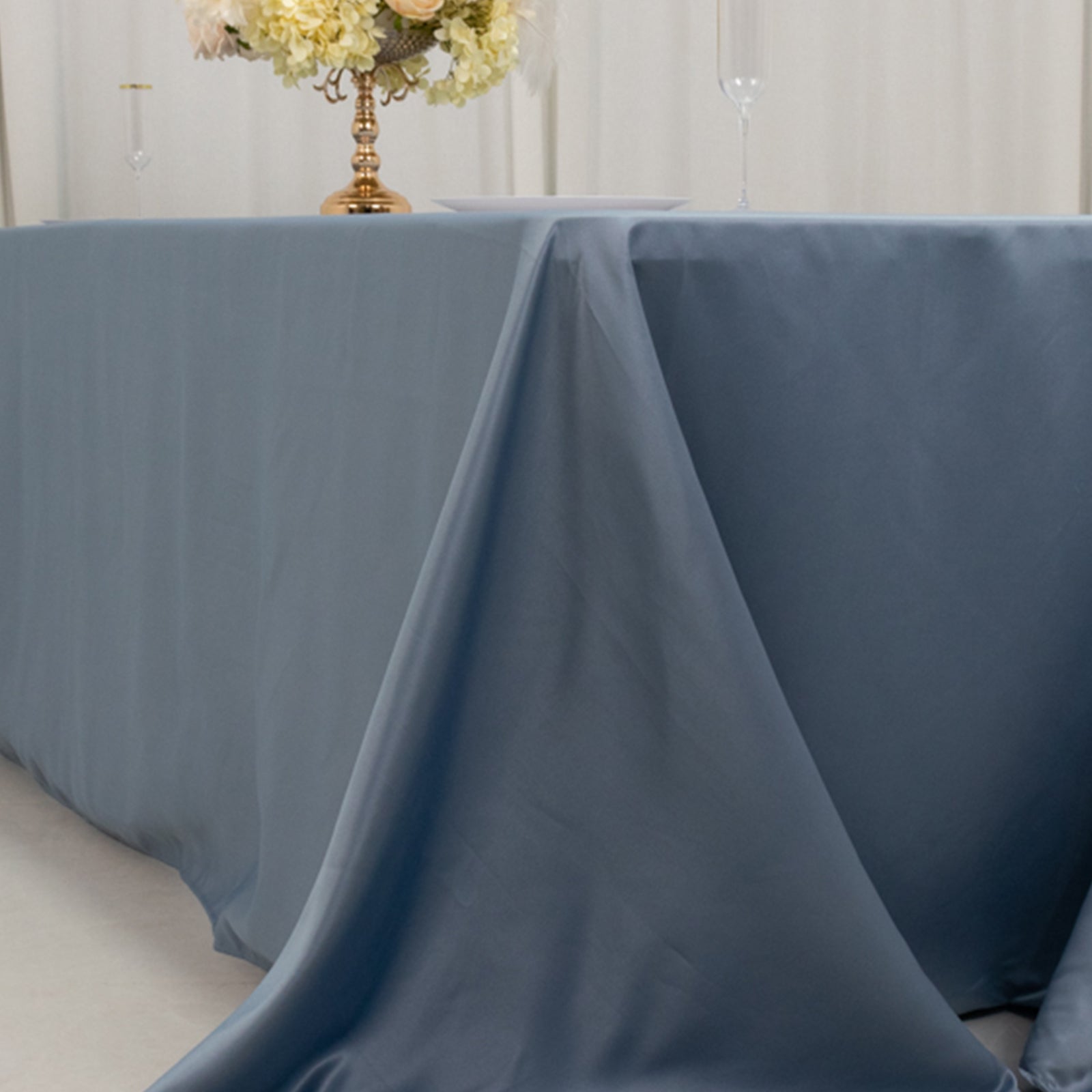Lamour Satin 90"x156" Rectangle Tablecloth Dusty Blue - Luxurious, Soft Seamless Table Cover