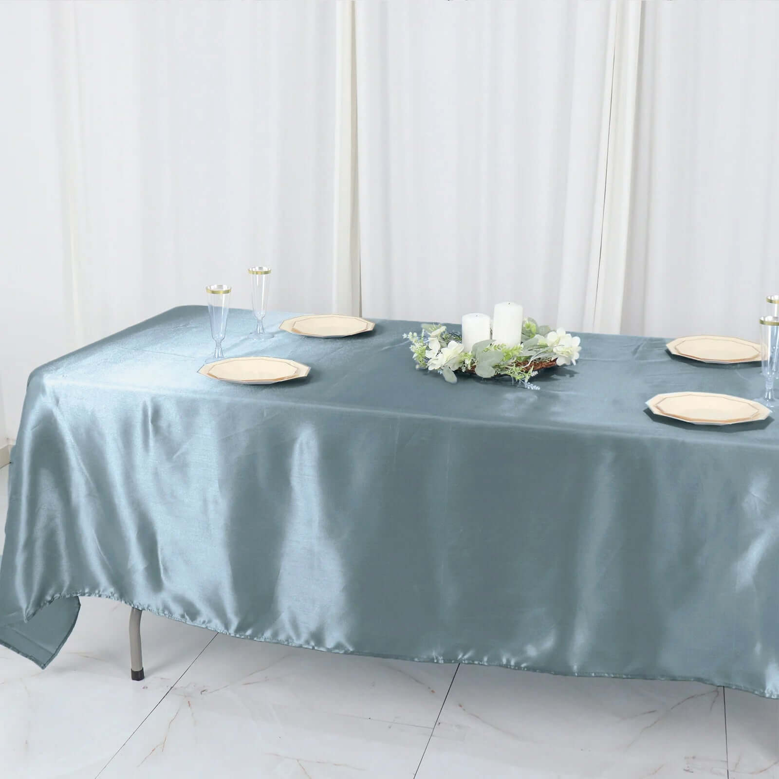 Satin Rectangular 60"x102" Tablecloth Dusty Blue - Smooth and Lustrous Table Cover