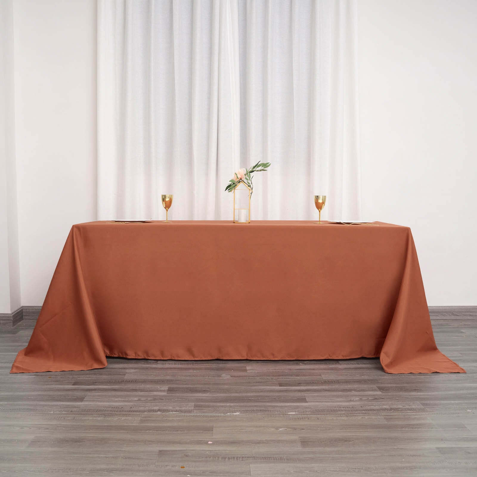 Polyester 90"x132" Rectangle Tablecloth Terracotta (Rust) - Seamless Wrinkle-Resistant Table Cover