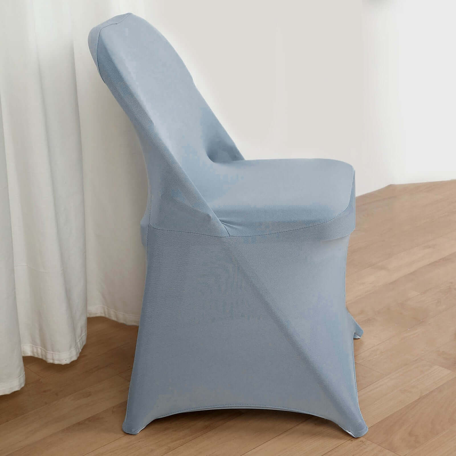 Stretch Spandex Chair Cover Dusty Blue for Folding Chairs - Reusable & Wrinkle-Resistant 160GSM Fitted Slipcover