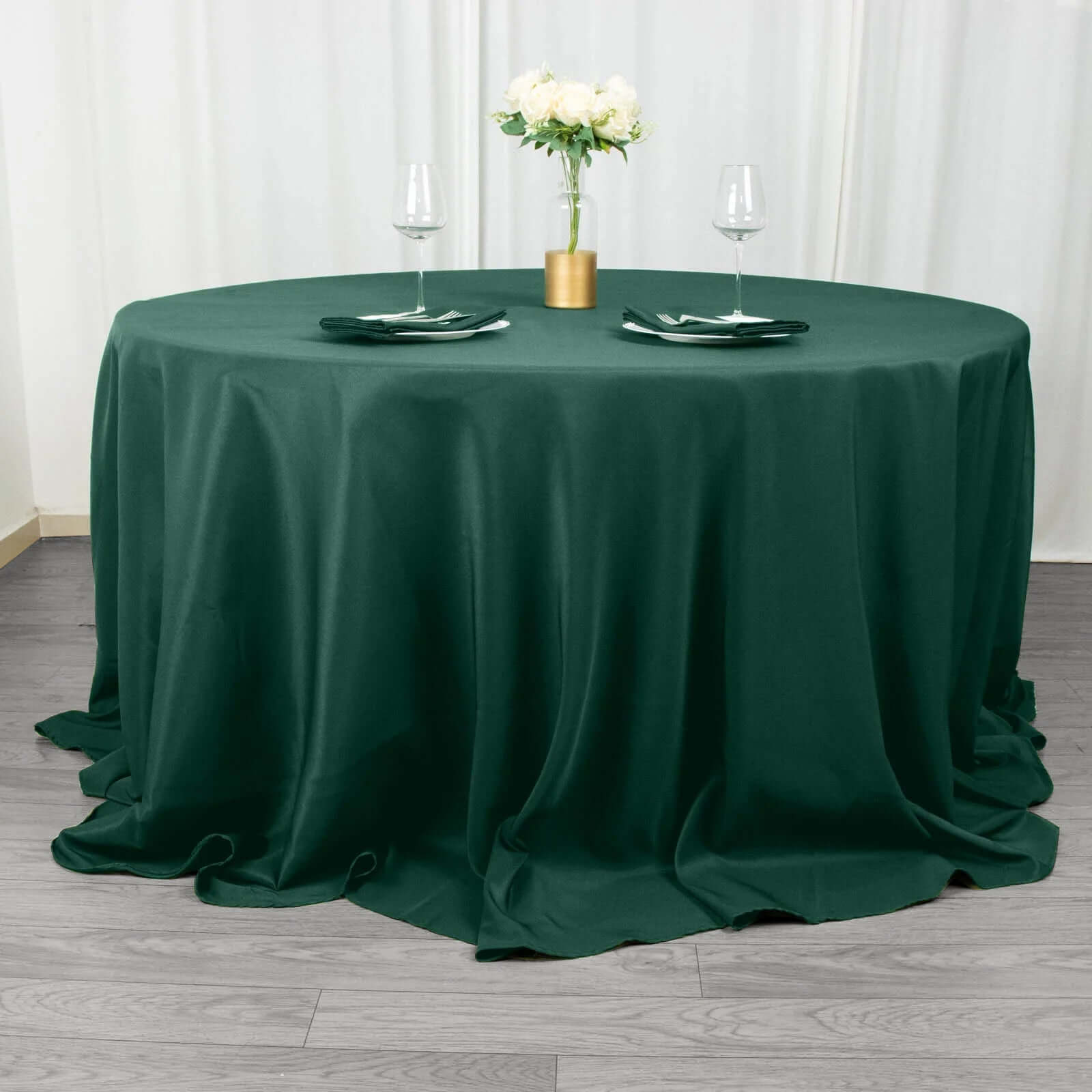 Premium Polyester 132" Round Tablecloth Hunter Emerald Green - Seamless 220GSM Wrinkle-Resistant Table Cover