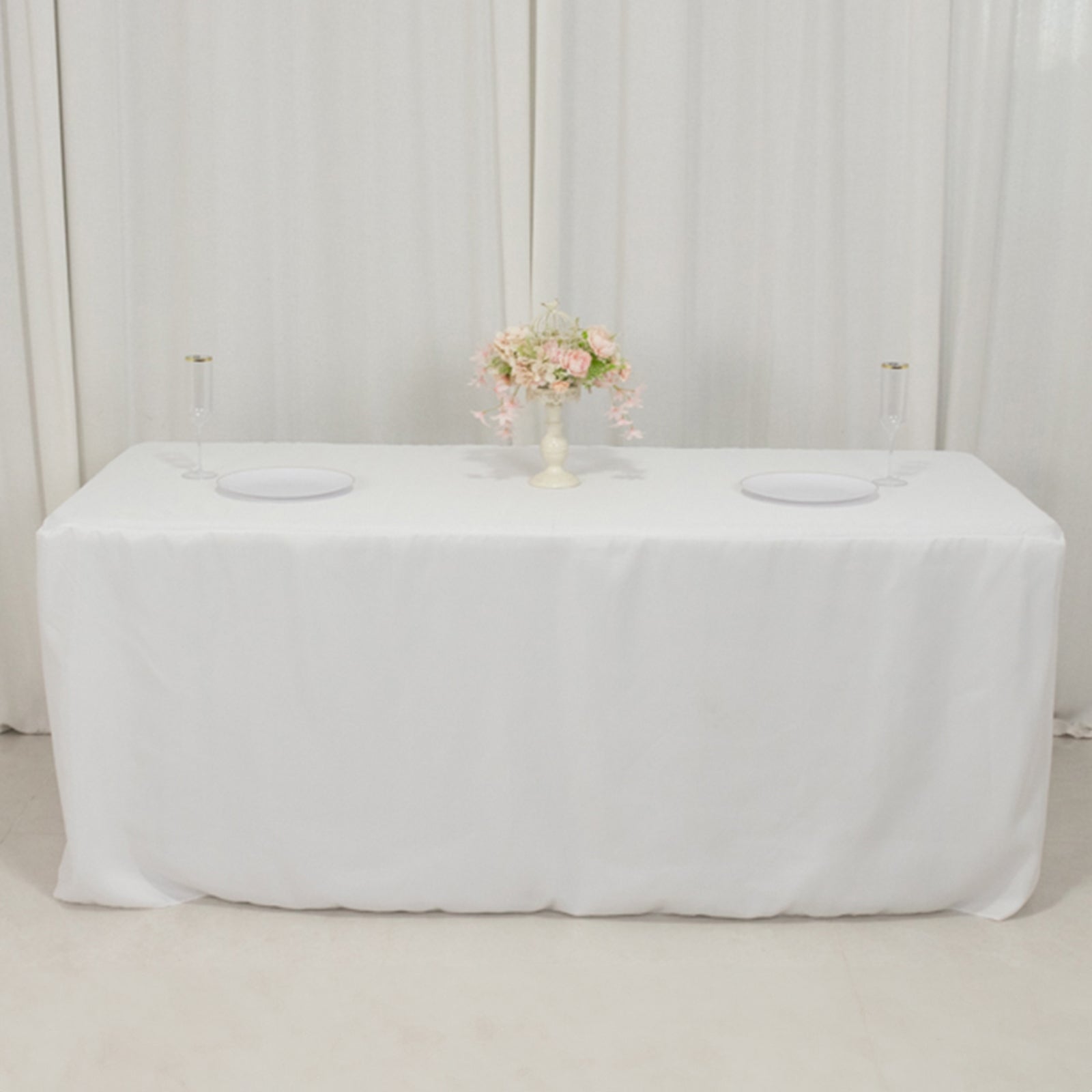 Fitted Polyester 72"x30" Rectangle Tablecloth White with Open Back Design - Easy to Maintain and Wrinkle-Resistant Table Cover for Trade Shows & Displays