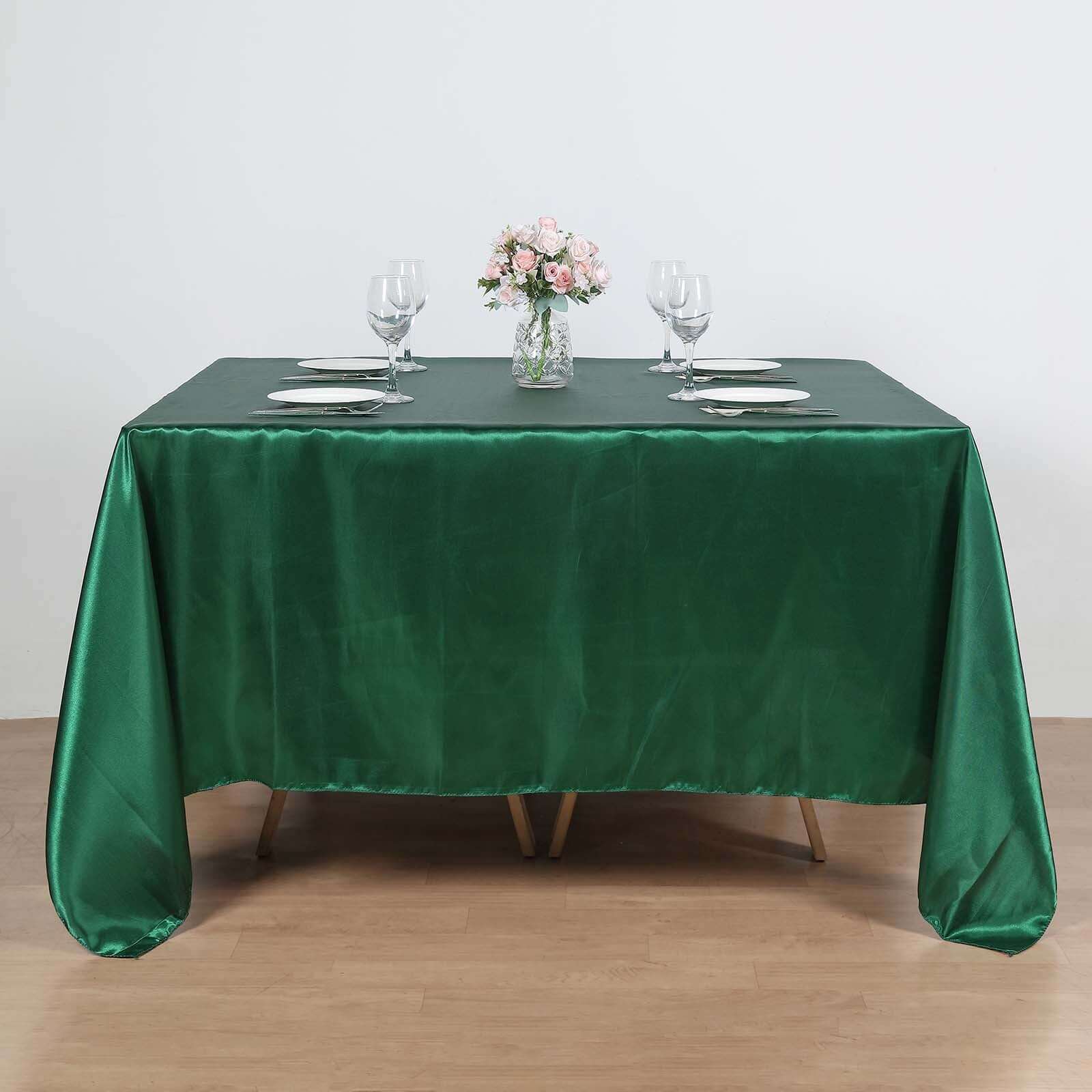 Satin 90"x90" Table Overlay Square Tablecloth Hunter Emerald Green - Smooth Finish Table Topper