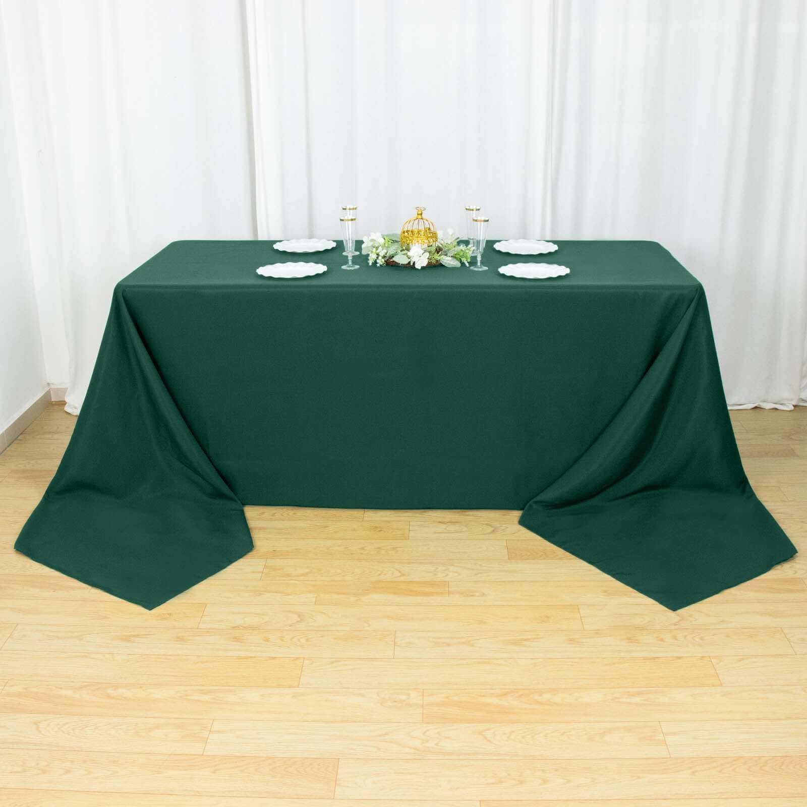 Premium Polyester 90"x156" Rectangle Tablecloth Hunter Emerald Green - Seamless 220GSM Stain-Resistant Table Cover
