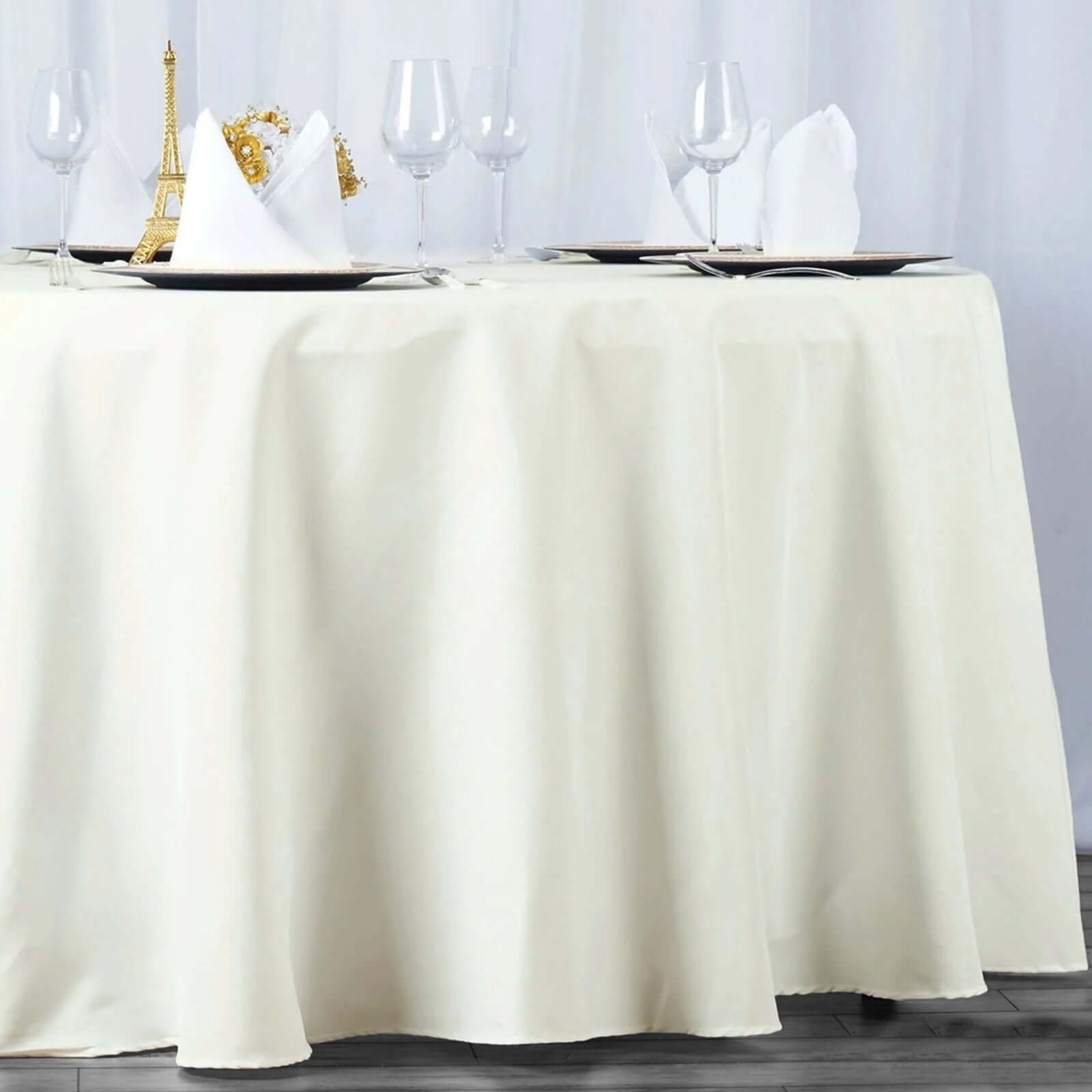 Premium Polyester 108" Round Tablecloth Ivory - Wrinkle-Resistant 220GSM Table Cover
