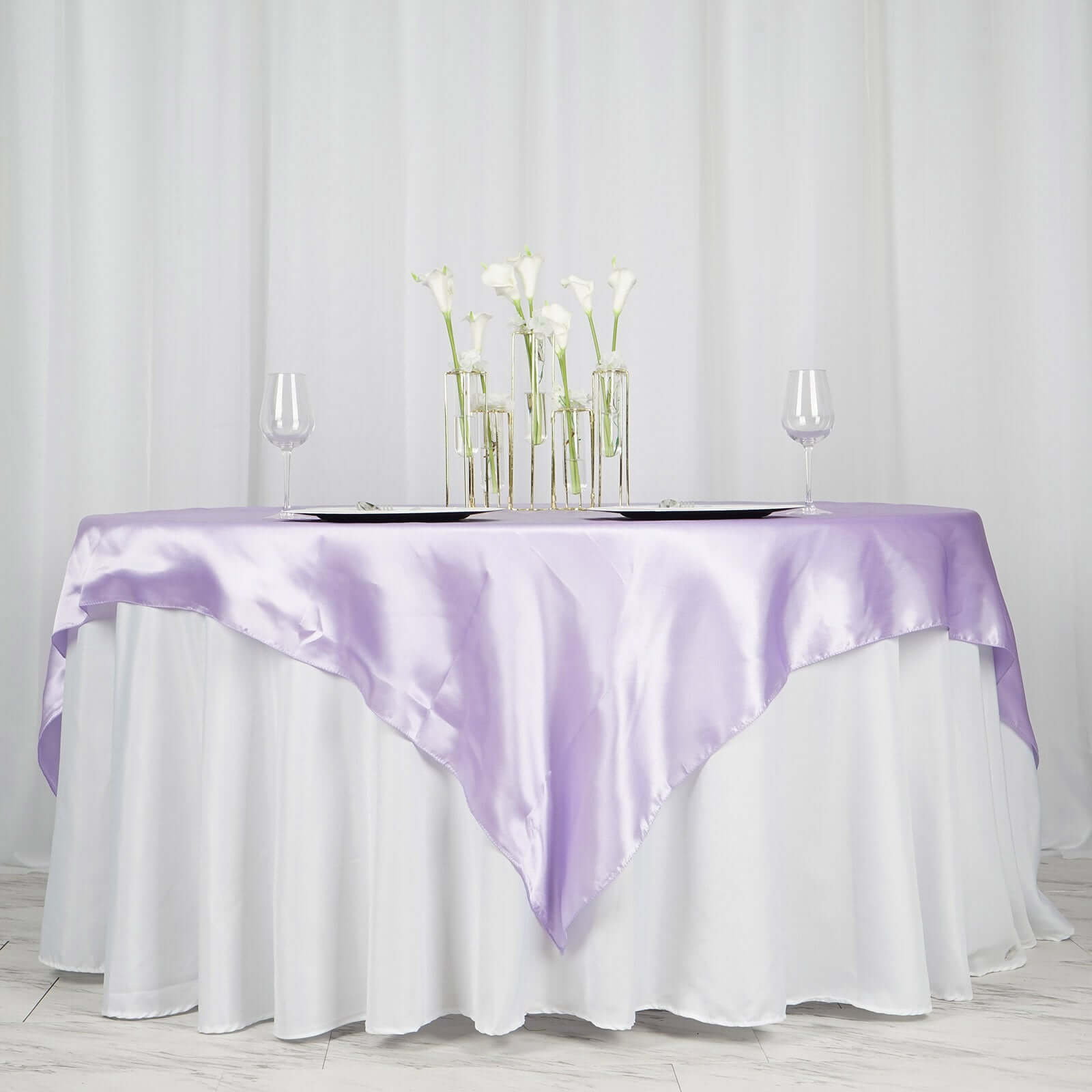 Satin 72"x72" Table Overlay Square Tablecloth Lavender Lilac - Smooth Finish Table Cover