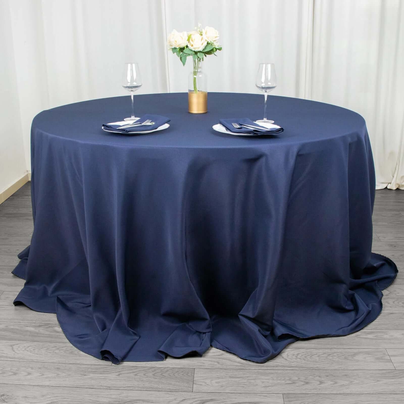 Premium Polyester 132" Round Tablecloth Navy Blue - Seamless 220GSM Wrinkle-Resistant Table Cover