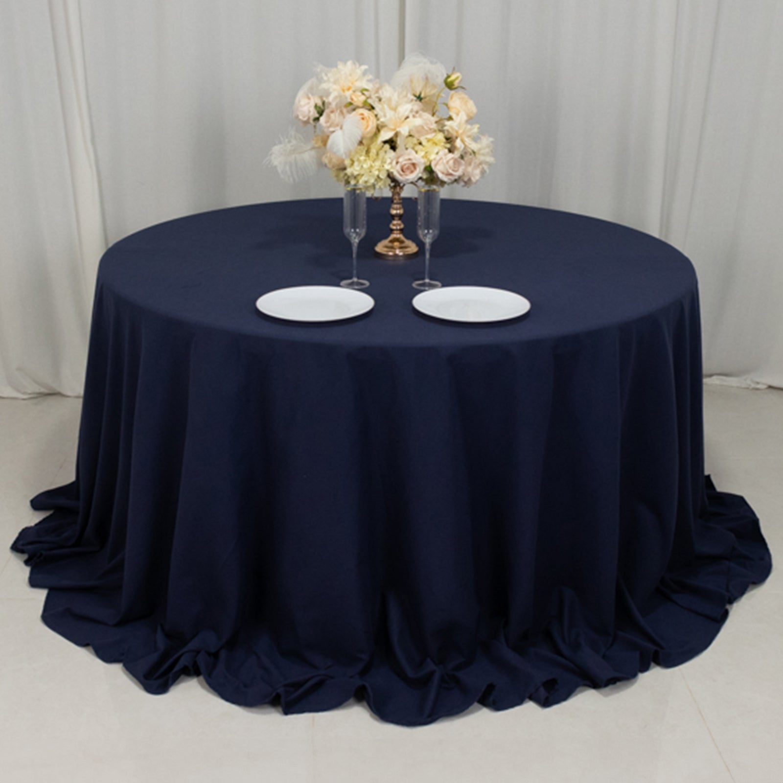 Cotton Blend 132" Round Tablecloth Navy Blue - Seamless Wrinkle-Resistant Table Cover