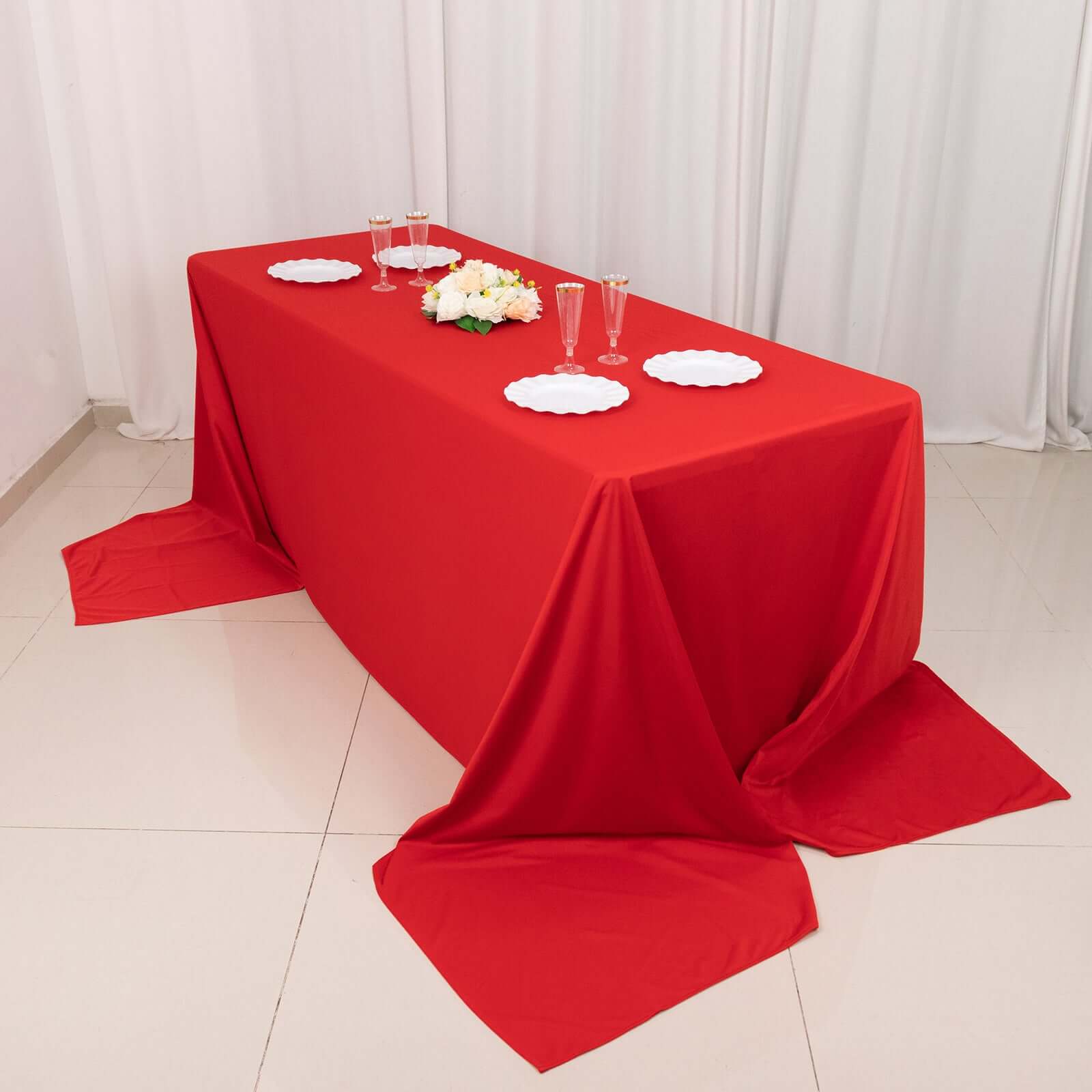 Scuba Rectangular 90"x156" Tablecloth Red - Wrinkle Free, Stain Resistant & Seamless Table Cover