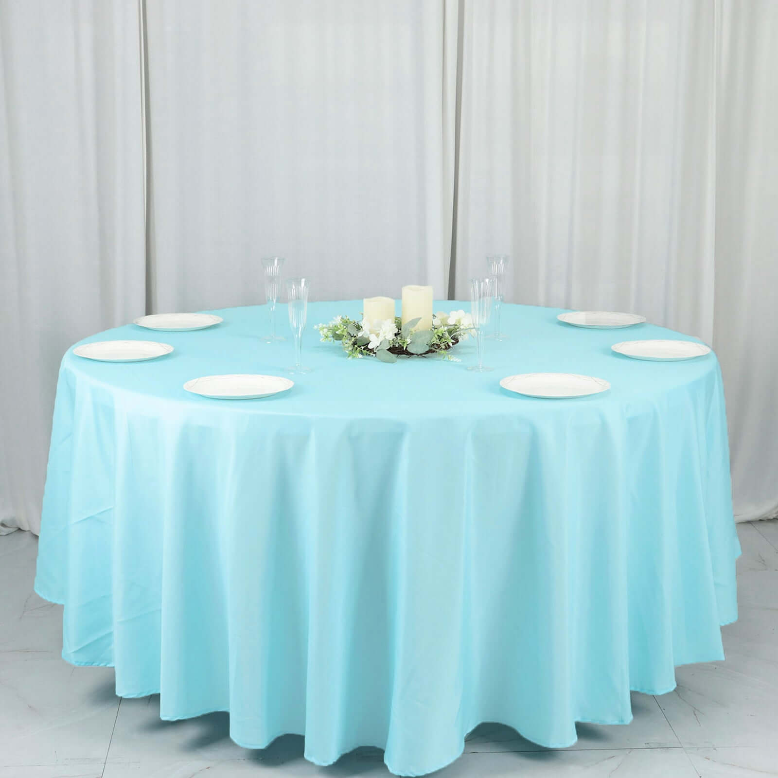 Polyester 108" Round Tablecloth Light Blue - Wrinkle-Resistant Table Cover