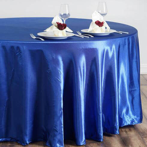 Satin 108" Round Tablecloth Royal Blue - Smooth and Lustrous Table Cover