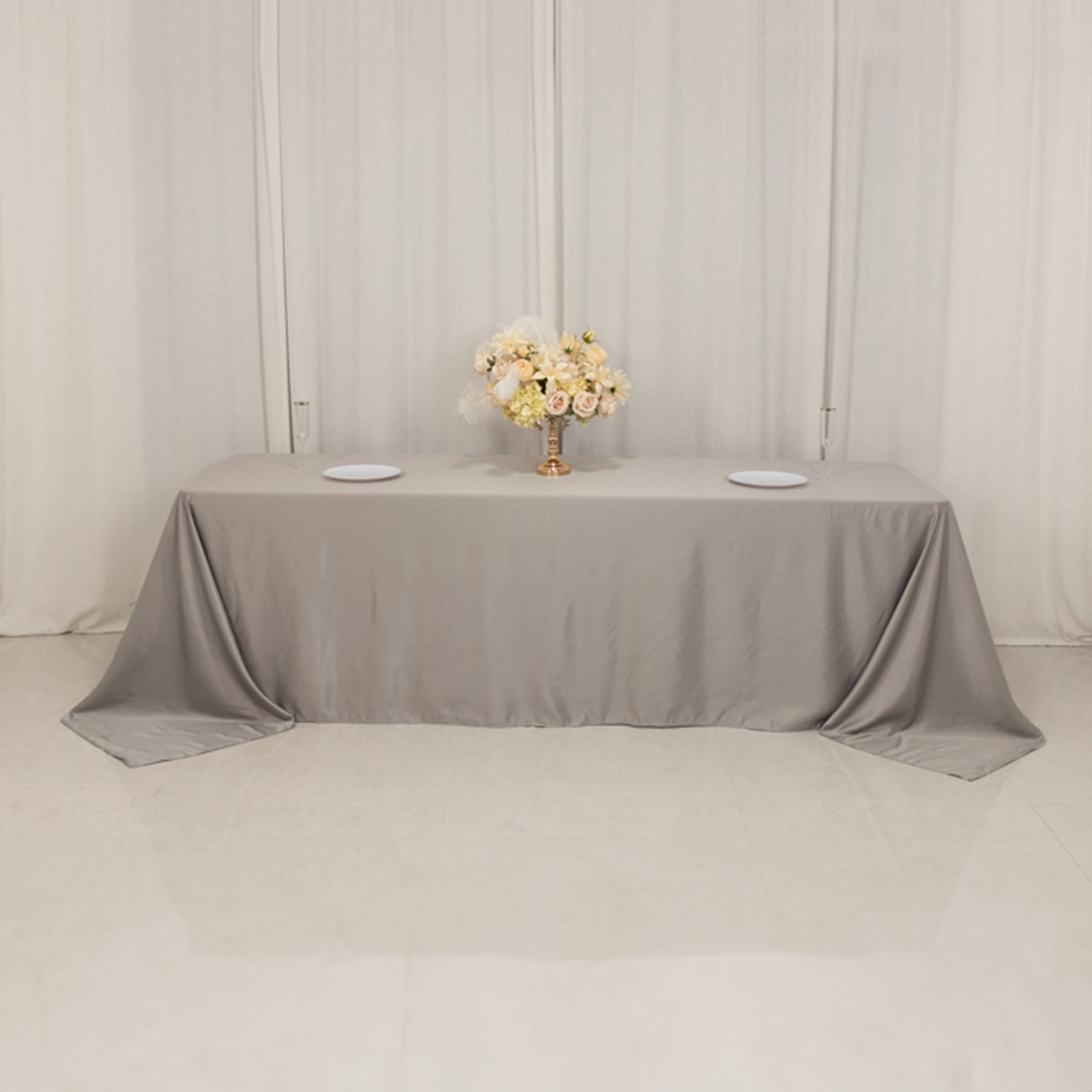 Lamour Satin 90"x156" Rectangle Tablecloth Silver - Luxurious, Soft Seamless Table Cover