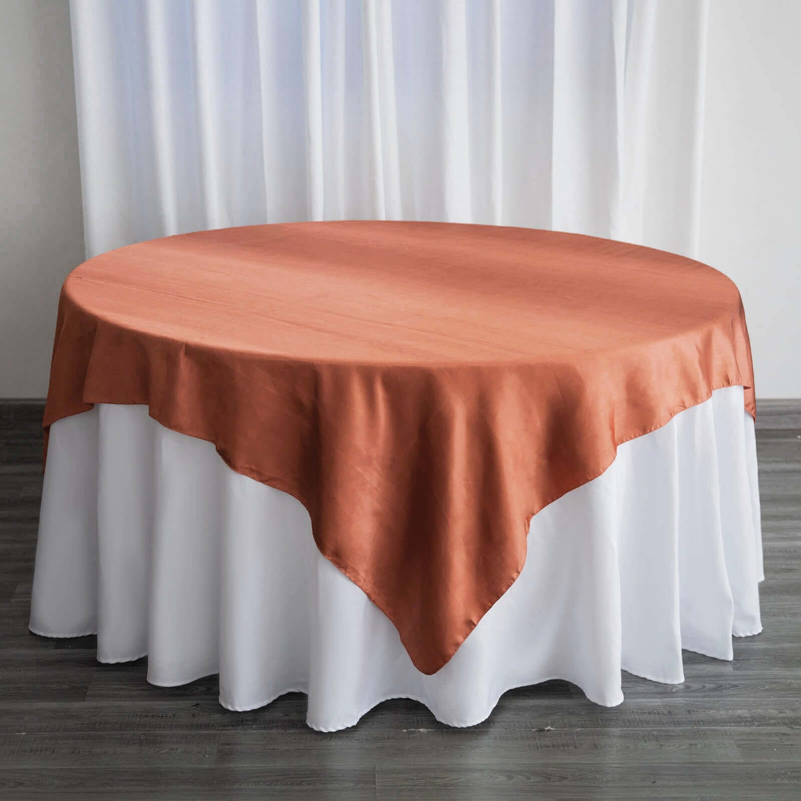 Satin 72"x72" Table Overlay Square Tablecloth Terracotta (Rust) - Smooth Finish Table Cover