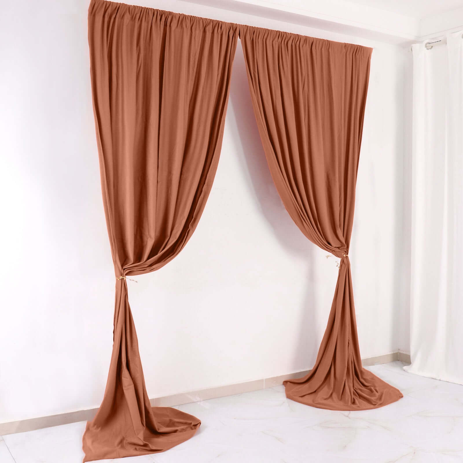 2 Pack Terracotta (Rust) Scuba Polyester Event Curtain Drapes, Durable Flame Resistant Backdrop Event Panels Wrinkle Free with Rod Pockets - 10ftx10ft