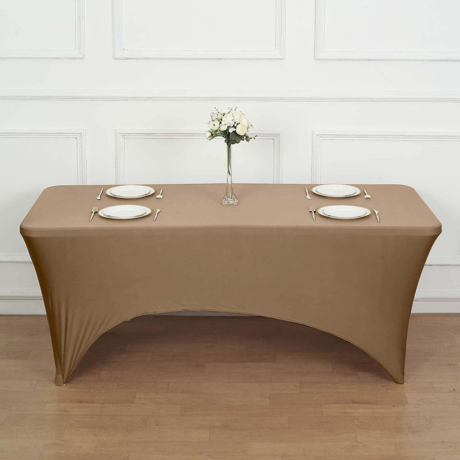 Stretch Spandex 96"x30" Rectangle Table Cover Taupe - Durable Form-Fitting Tablecloth