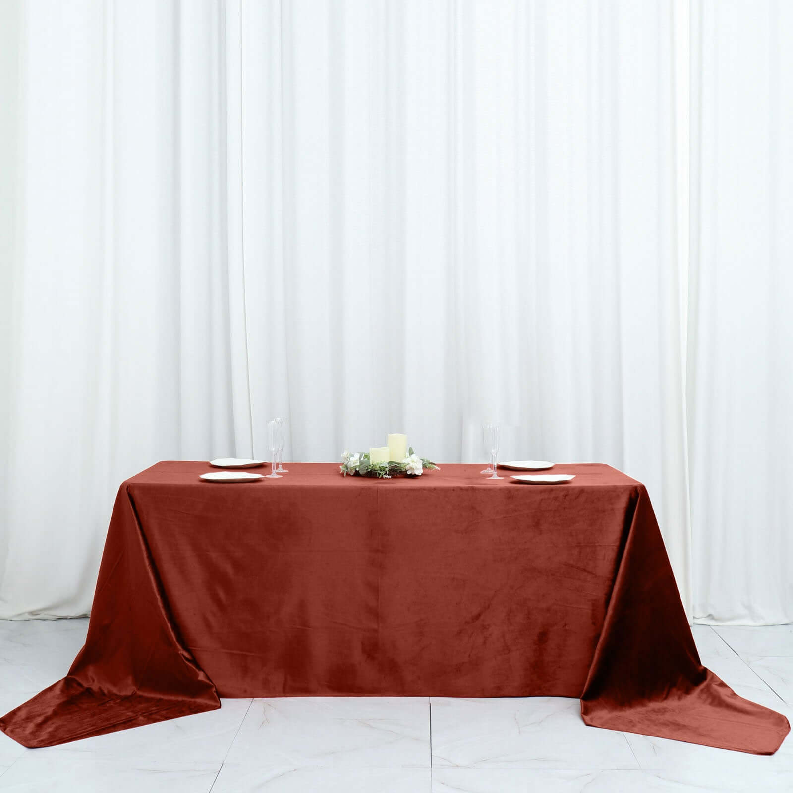 Premium Velvet 90"x156" Rectangle Tablecloth Terracotta (Rust) - Reusable Soft & Seamless Table Cover