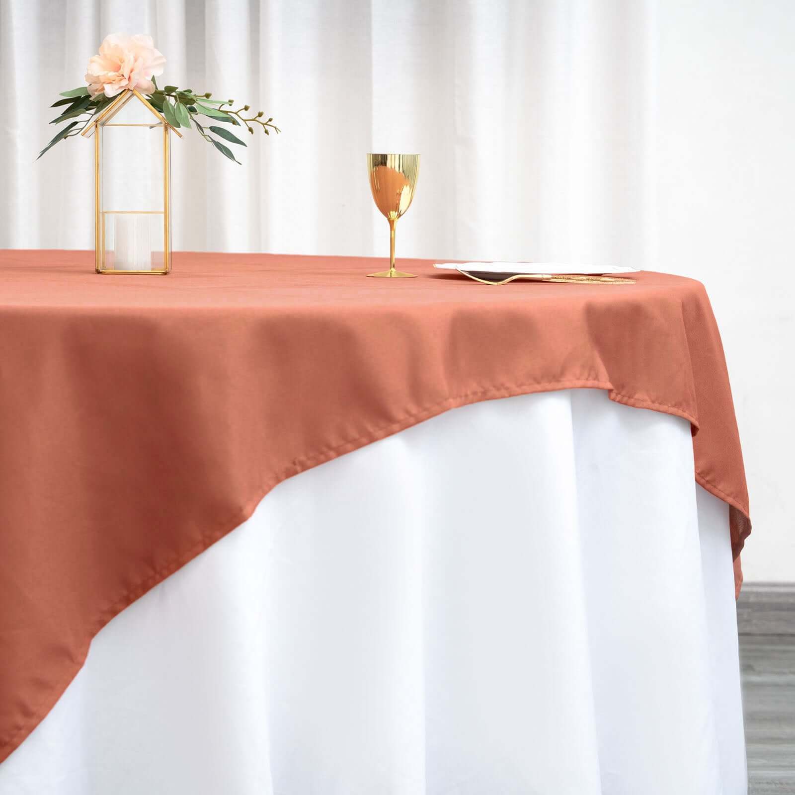 Polyester Square 70"x70" Tablecloth Terracotta (Rust) - Wrinkle-Resistant & Durable Table Cover