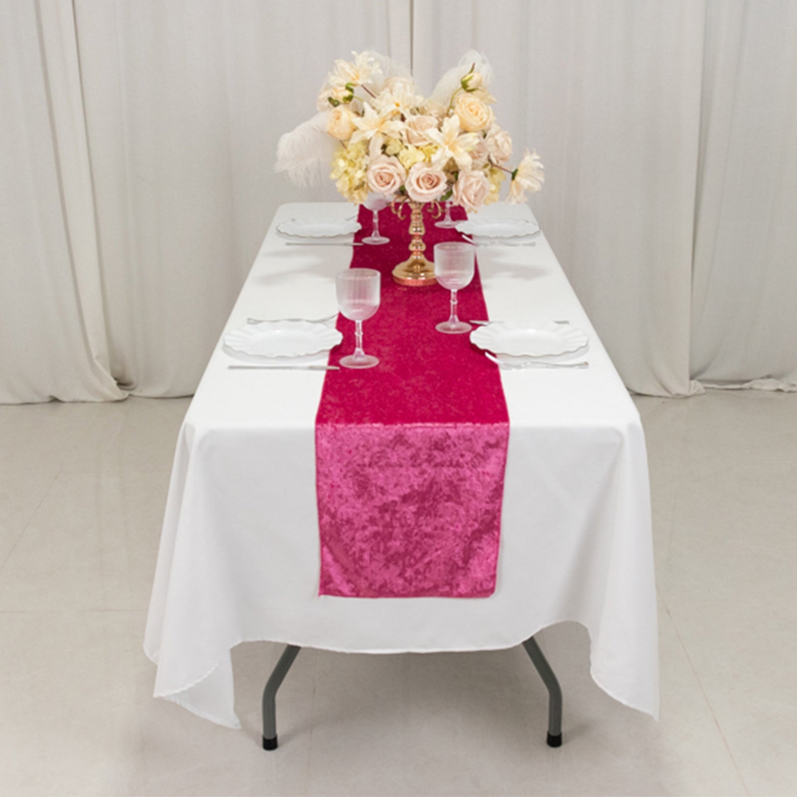 Premium Crushed Velvet 12"x108" Table Runner Fuchsia - Soft & Wrinkle-Resistant Table Linen
