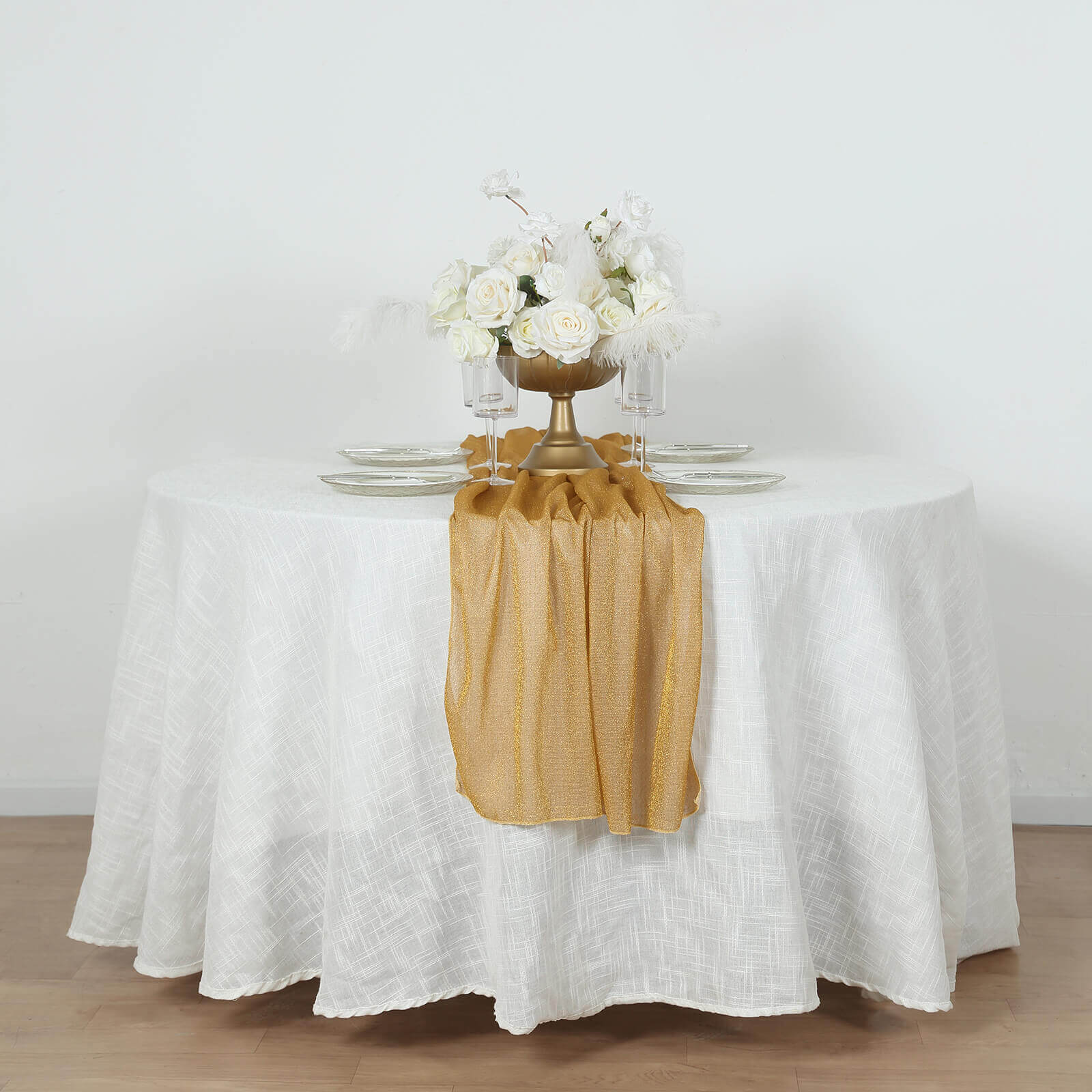 Glitter Gauze 27"x120" Table Runner Gold - Sparkling Reusable Wrinkle-Free Sheer Table Linen for Events