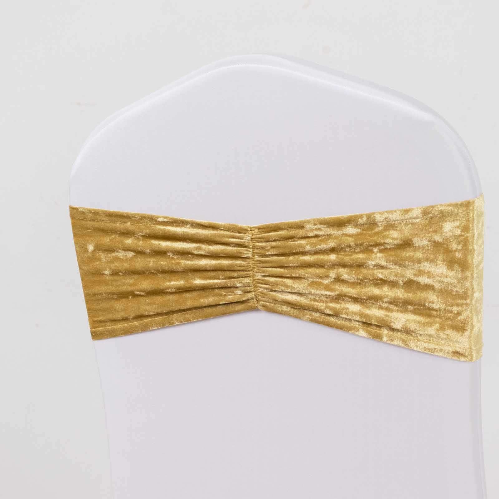 5 Pack Premium Crushed Velvet Chair Sashes Champagne Ruffle Style - Textured Chair Bands for Stunning Event Decor