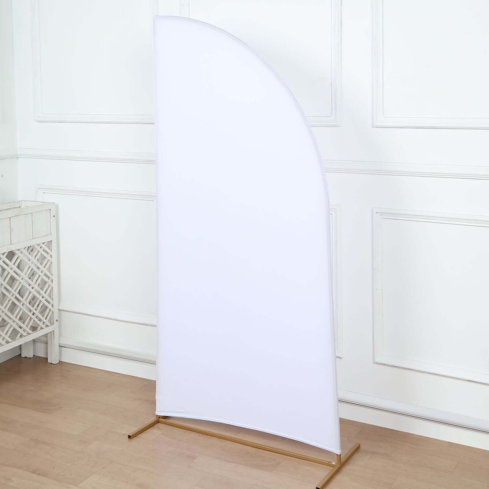 6ft Matte White Spandex Half Moon Chiara Backdrop Stand Cover, Custom Fitted Wedding Arch Cover