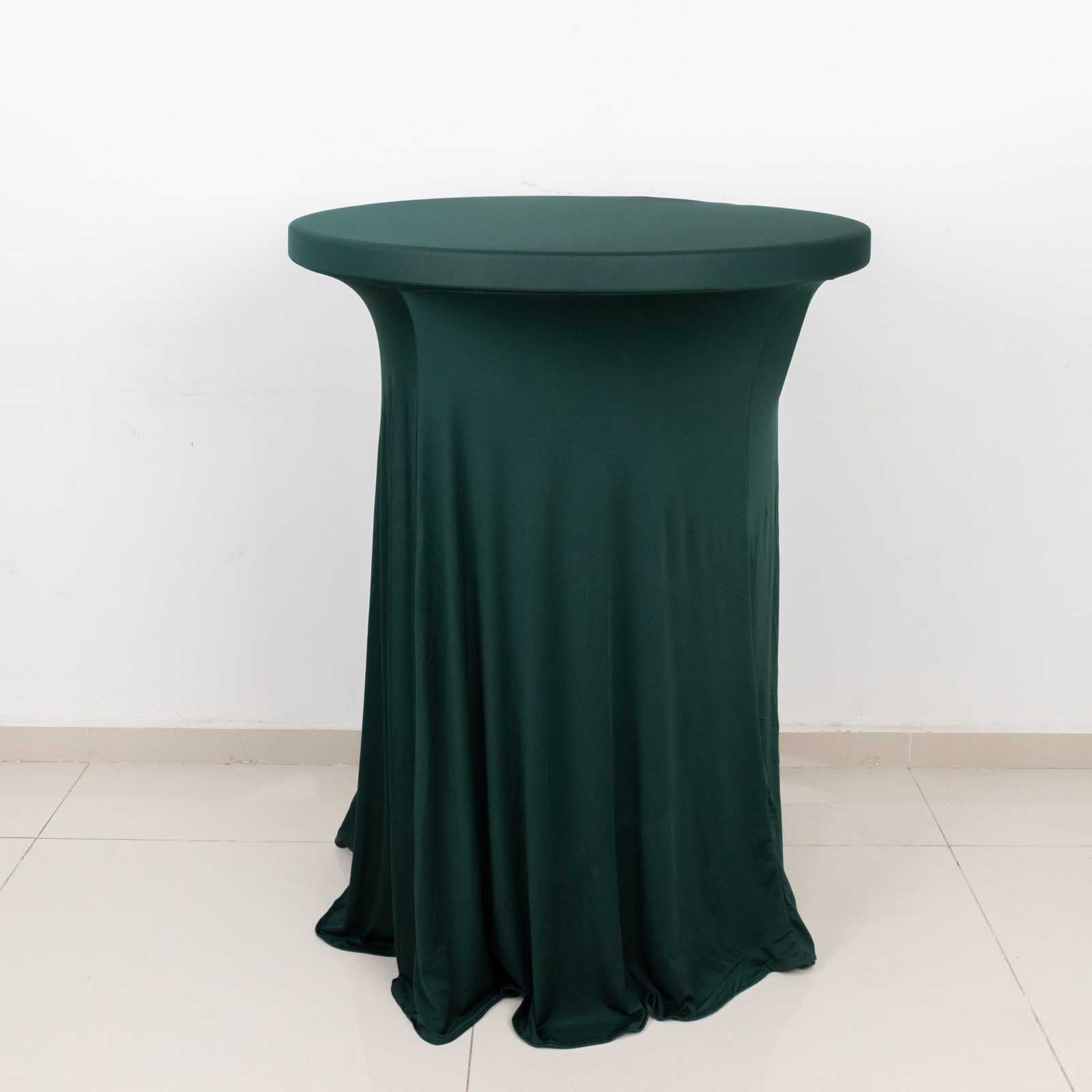 Spandex 30" Round Cocktail Table Cover Skirt Hunter Emerald Green With Natural Wavy Drapes