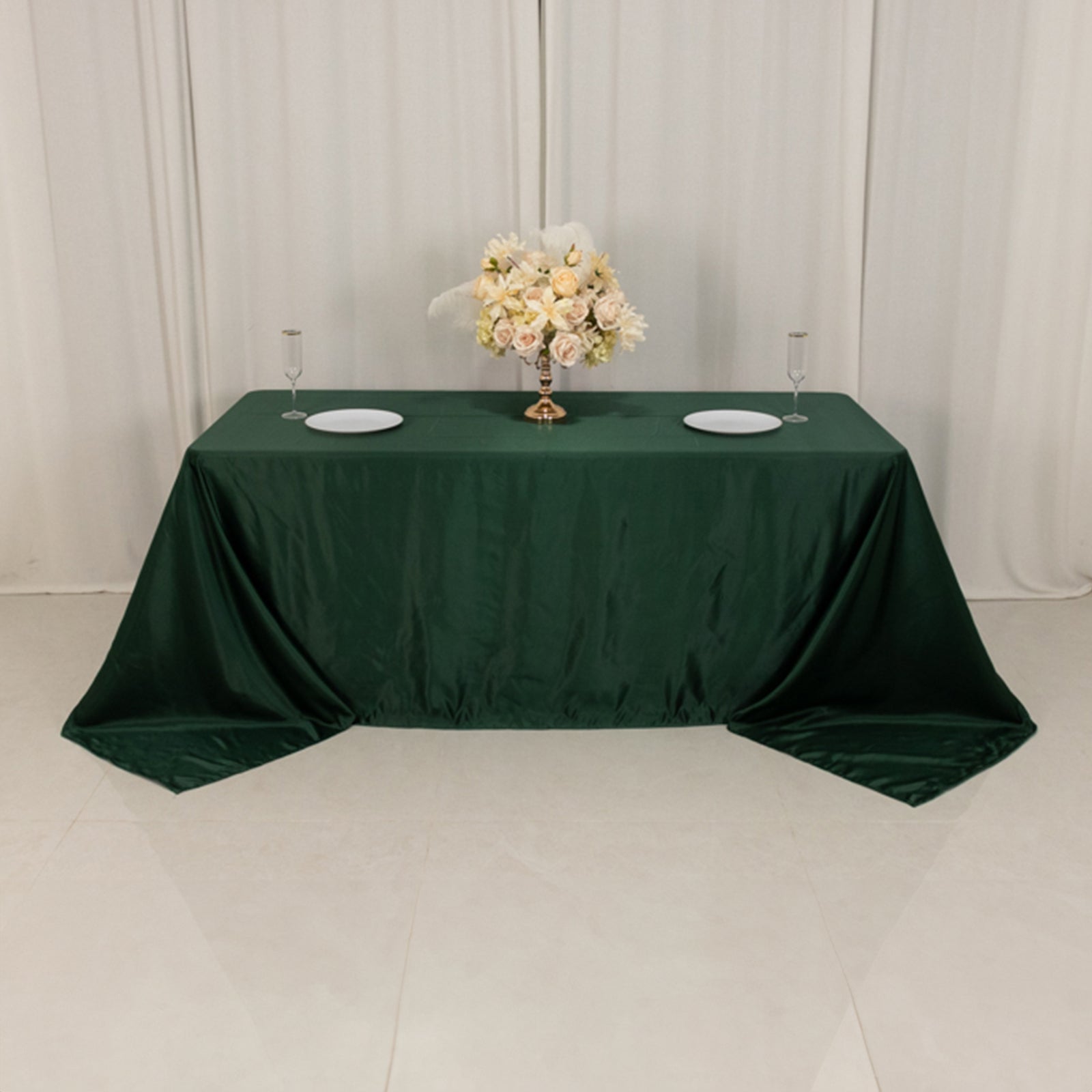Lamour Satin 90"x132" Rectangle Tablecloth Hunter Emerald Green - Soft & Silk-Like Seamless Table Cover