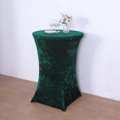 Crushed Velvet Spandex 30" Round Cocktail Table Cover Hunter Emerald Green Smooth Highboy Tablecloth