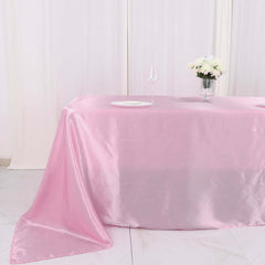 Satin Rectangular 90"x132" Tablecloth Pink - Seamless Table Cover