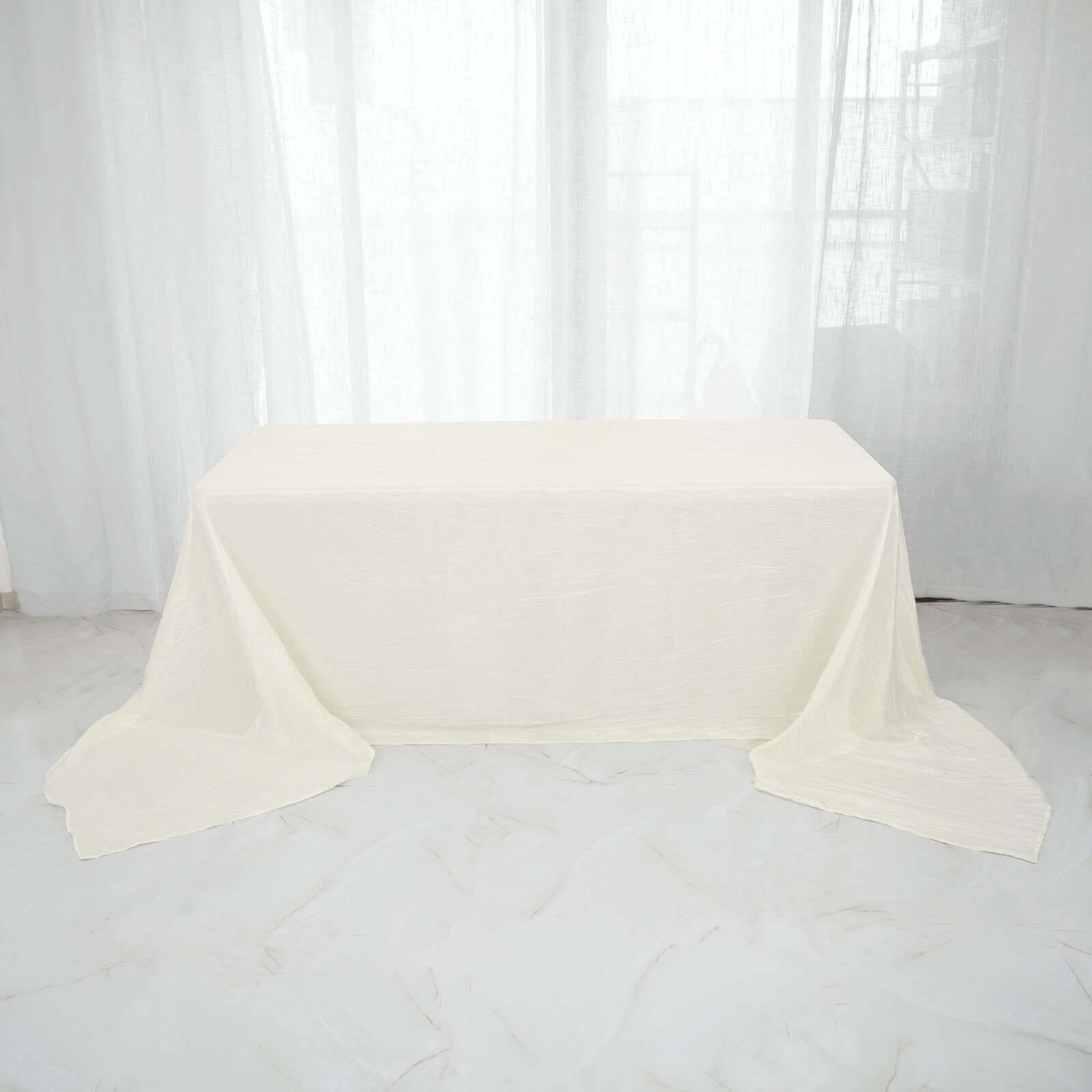 Taffeta 90"x156" Rectangle Tablecloth Ivory - Accordion Crinkle Seamless Table Cover