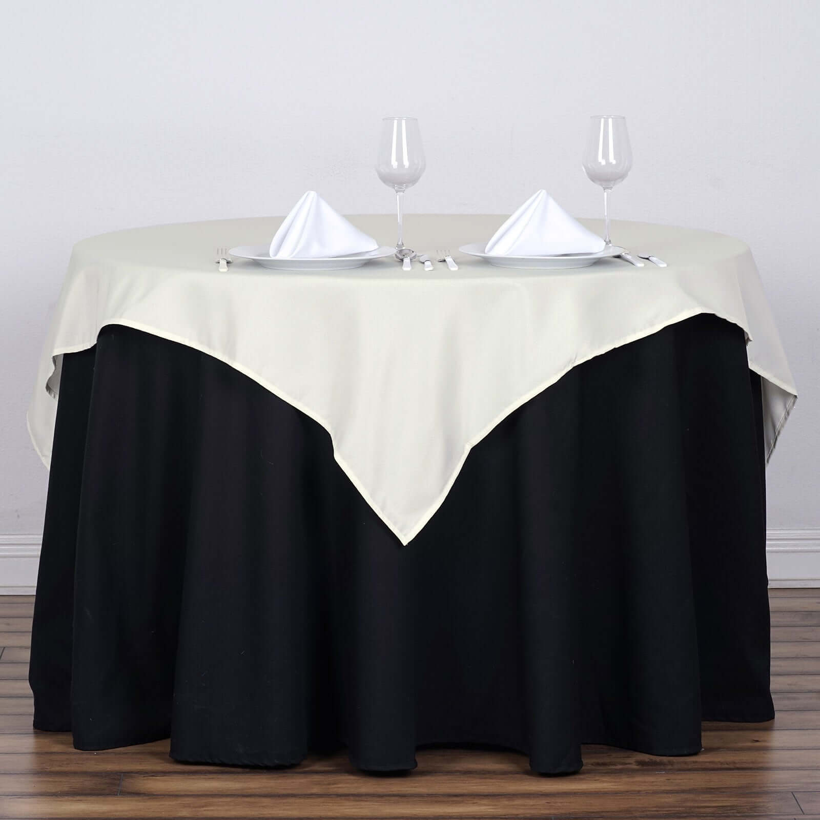 Polyester 54"x54" Table Overlay Square Tablecloth Ivory - Wrinkle-Resistant & Durable Table Cover