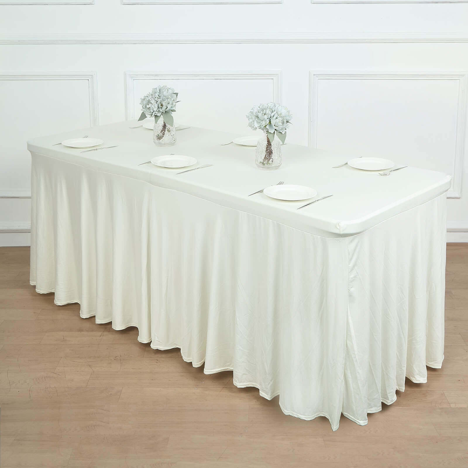 Spandex Rectangle 72"x30" Table Skirt Ivory with Wavy Skirt-Like Effect Table Cover