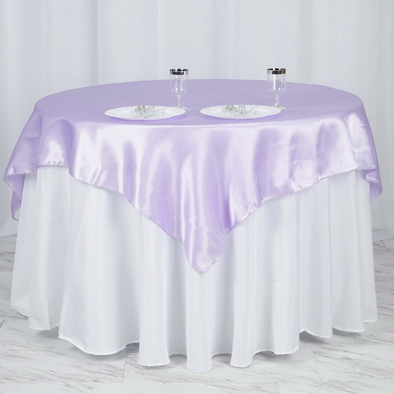 Satin 60"x60" Table Overlay Square Tablecloth Lavender Lilac - Smooth Silky Touch Table Cover