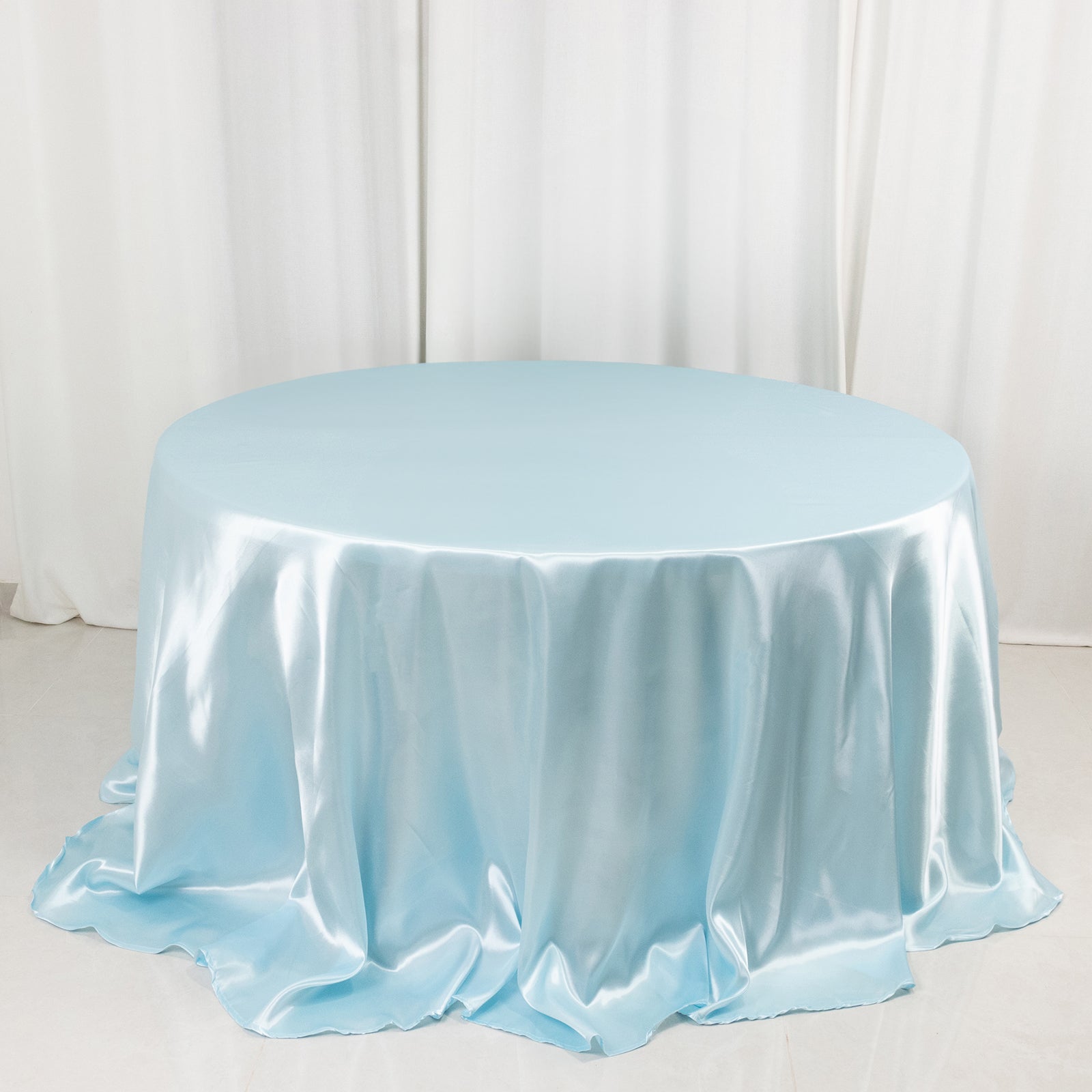 Satin 132" Round Tablecloth Light Blue - Stylish Seamless Table Cover