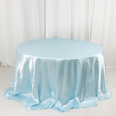 Satin 132" Round Tablecloth Light Blue - Stylish Seamless Table Cover