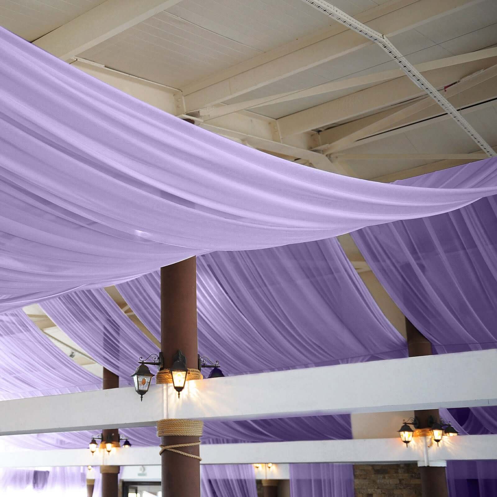 5ftx14ft Lavender Lilac Chiffon Curtain Panel, Durable Flame Resistant Backdrop Ceiling Drapery With Rod Pocket