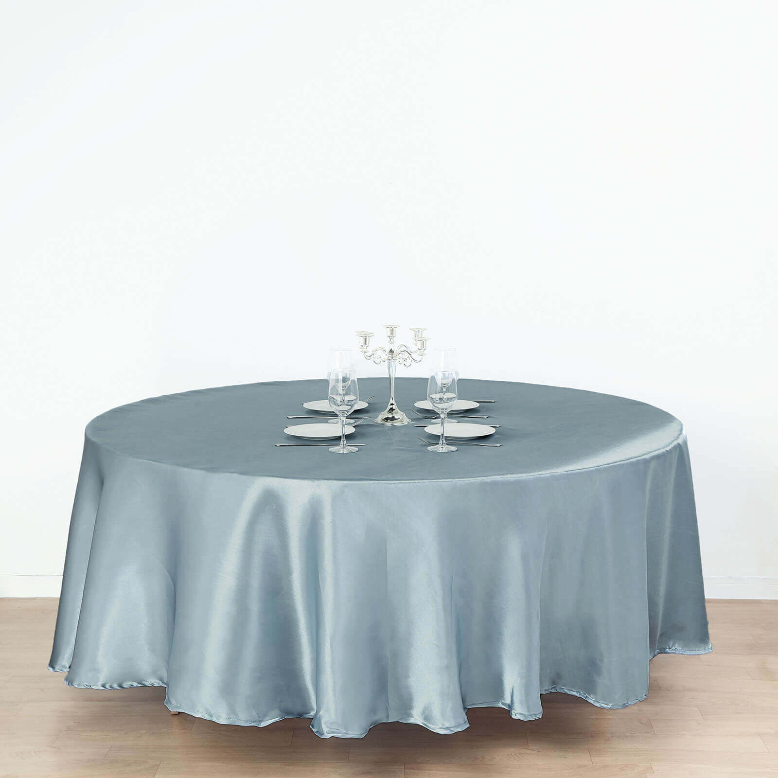 Satin 108" Round Tablecloth Dusty Blue - Smooth and Lustrous Table Cover