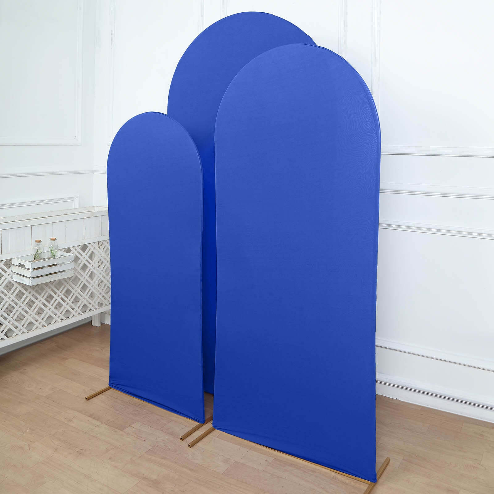 Set of 3 Matte Royal Blue Spandex Fitted Chiara Backdrop Stand Cover For Round Top Wedding Arch - 5ft, 6ft, 7ft