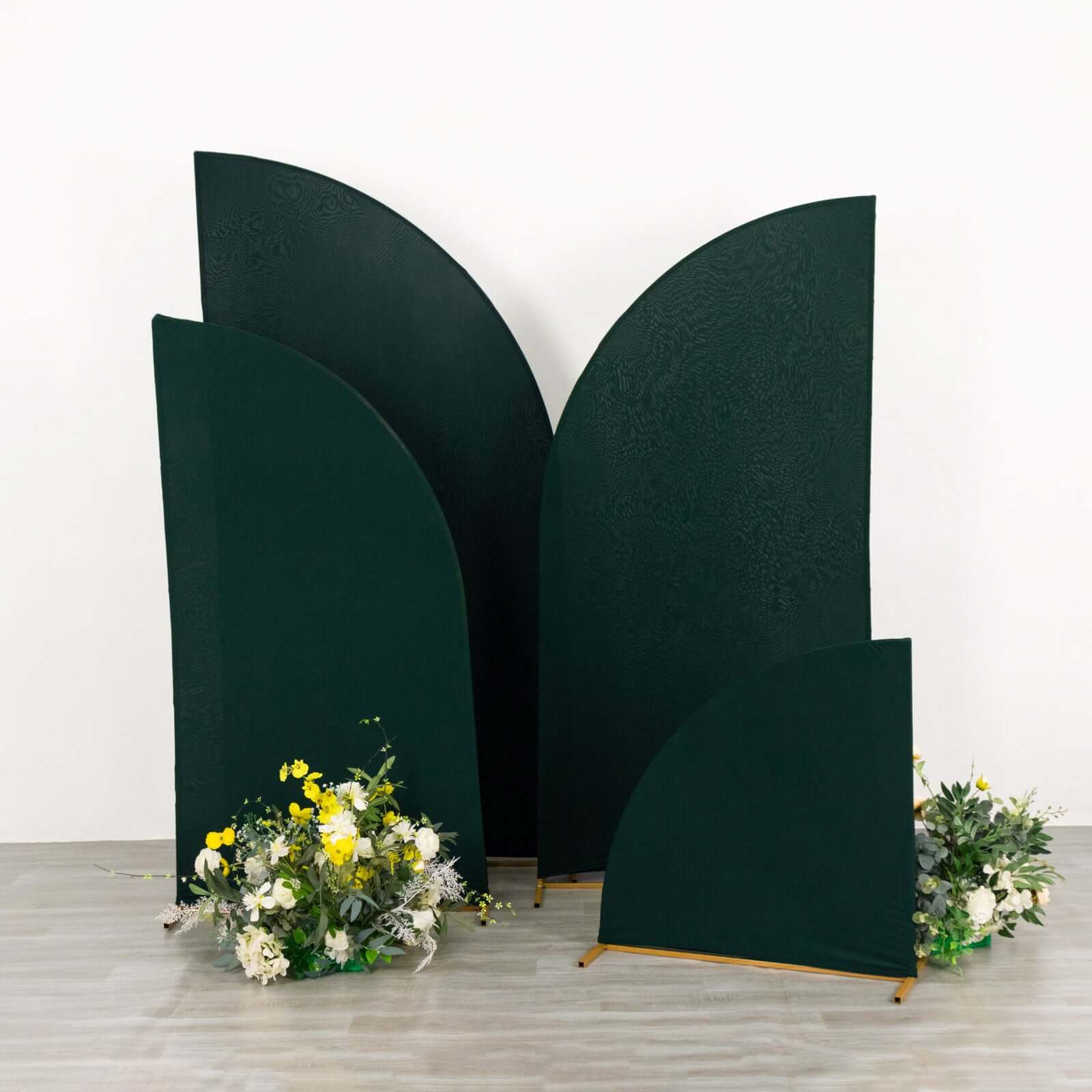 Set of 4 Matte Hunter Emerald Green Spandex Half Moon Chiara Backdrop Stand Covers, Custom Fitted Wedding Arch Covers - 2.5ft,5ft,6ft,7ft