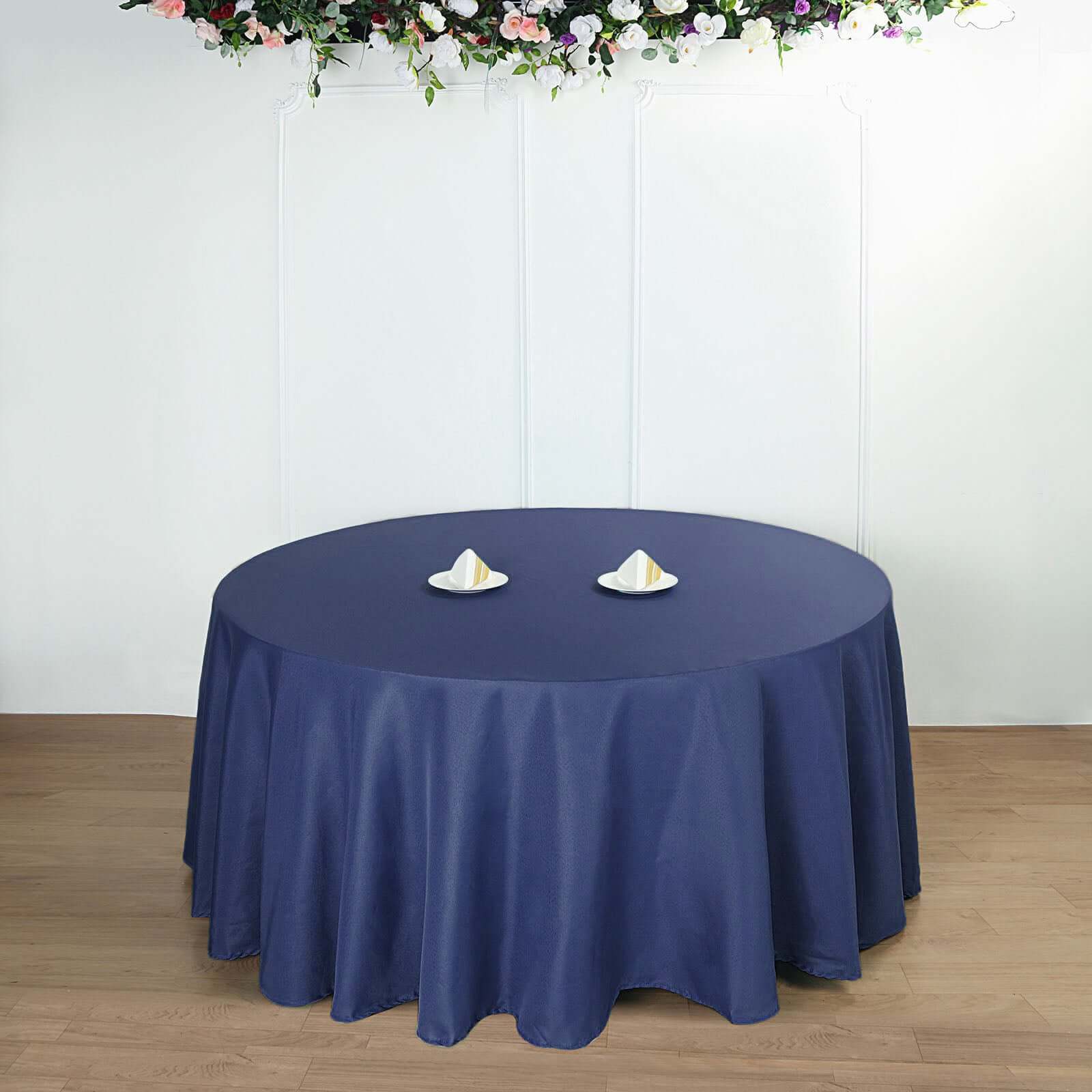 Polyester 132" Round Tablecloth Navy Blue - Seamless Chic Table Cover