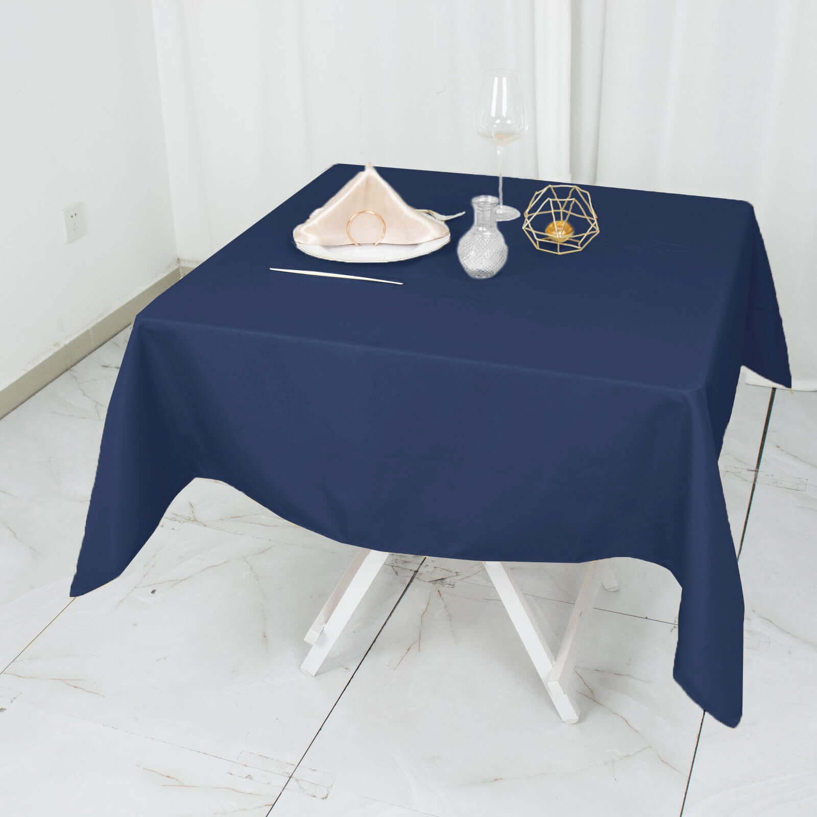 Premium Polyester 54"x54" Square Tablecloth Navy Blue - Stain and Wrinkle-Resistant 220GSM Table Cover