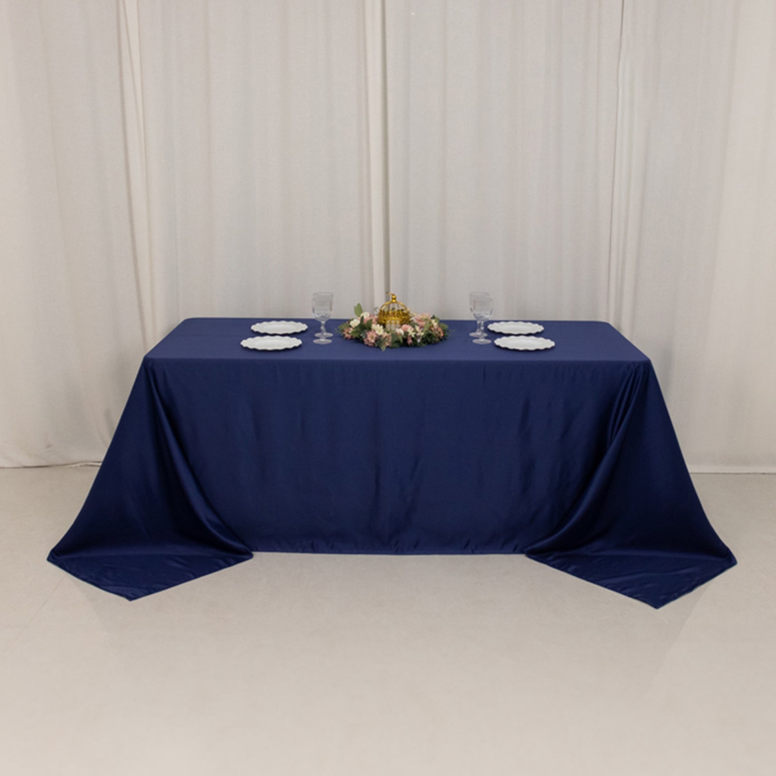 Lamour Satin 90"x132" Rectangle Tablecloth Navy Blue - Soft & Silk-Like Seamless Table Cover