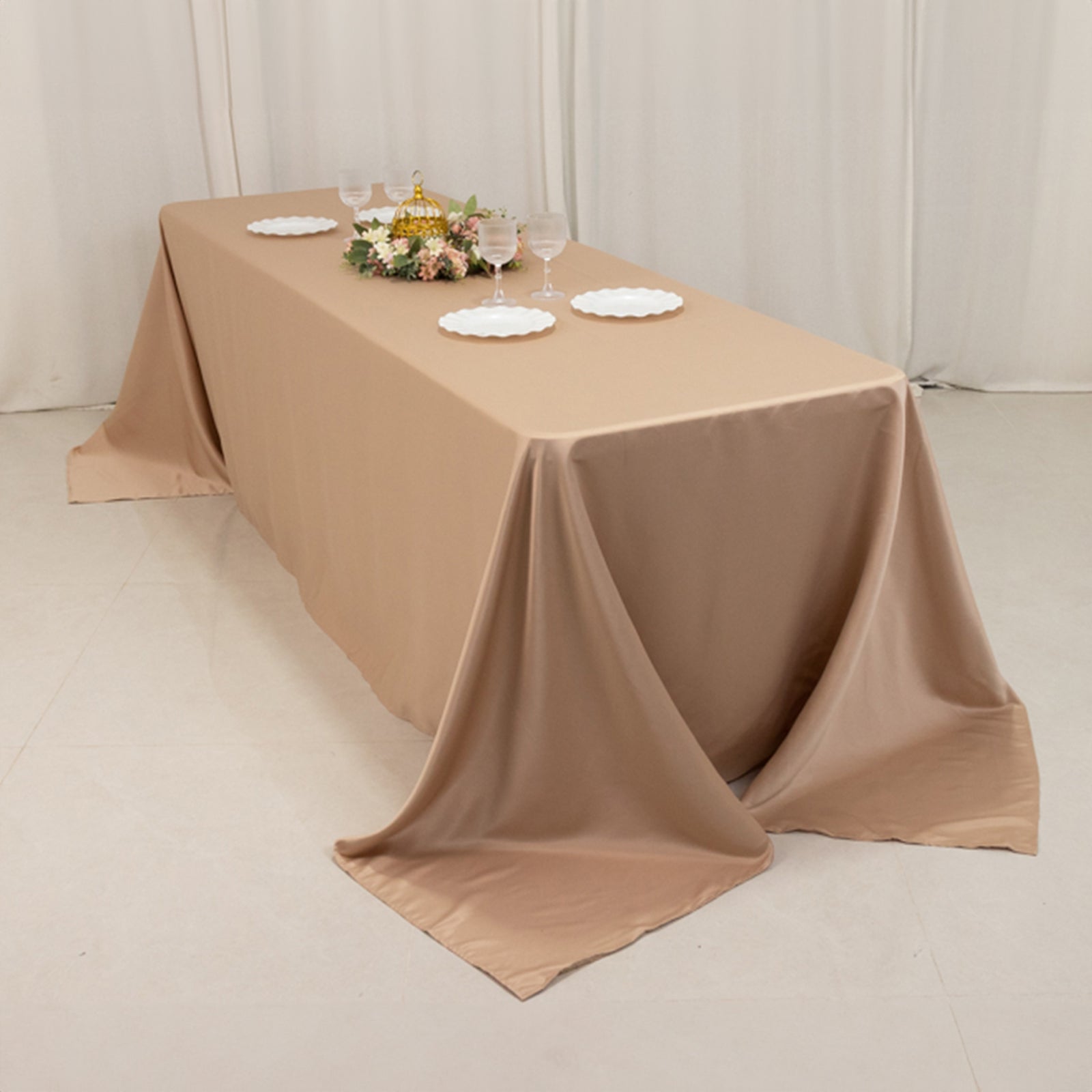 Lamour Satin 90"x156" Rectangle Tablecloth Nude - Luxurious, Soft Seamless Table Cover