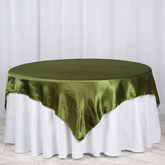 Satin 72"x72" Table Overlay Square Tablecloth Olive Green - Smooth Finish Table Cover