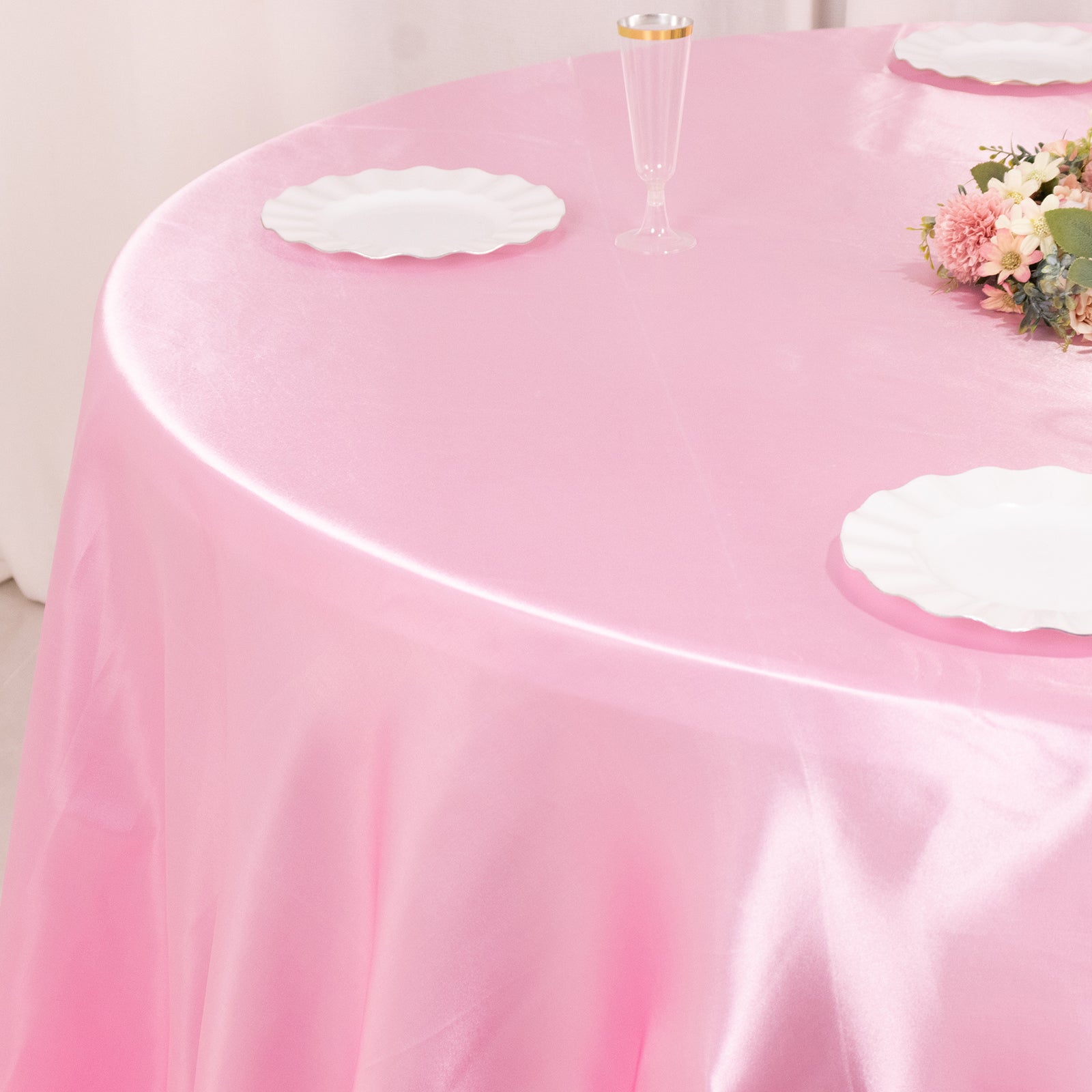 Satin 132" Round Tablecloth Pink - Stylish Seamless Table Cover