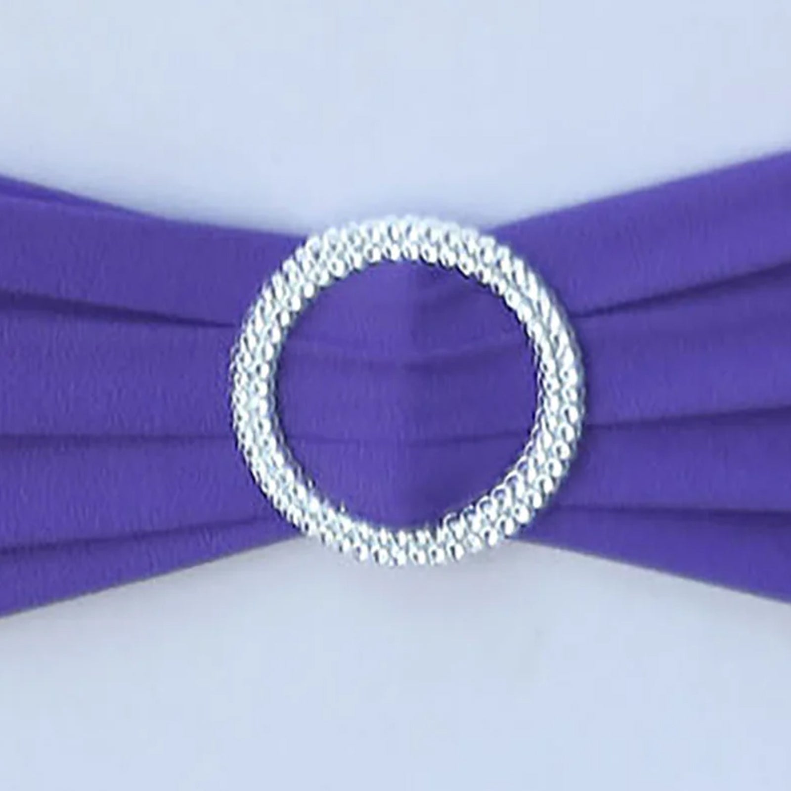 5 Pack Stretch Spandex Chair Sashes Purple - Reusable Chair Bands with Silver Diamond Ring Slide Buckle 5"x14"