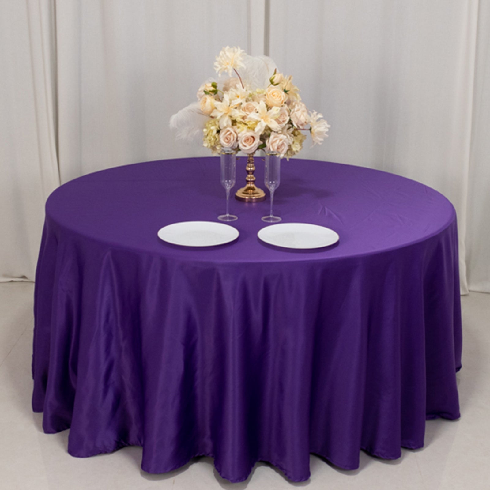 Lamour Satin 120" Round Tablecloth Purple - Seamless Table Cover with Soft Tempered Sheen