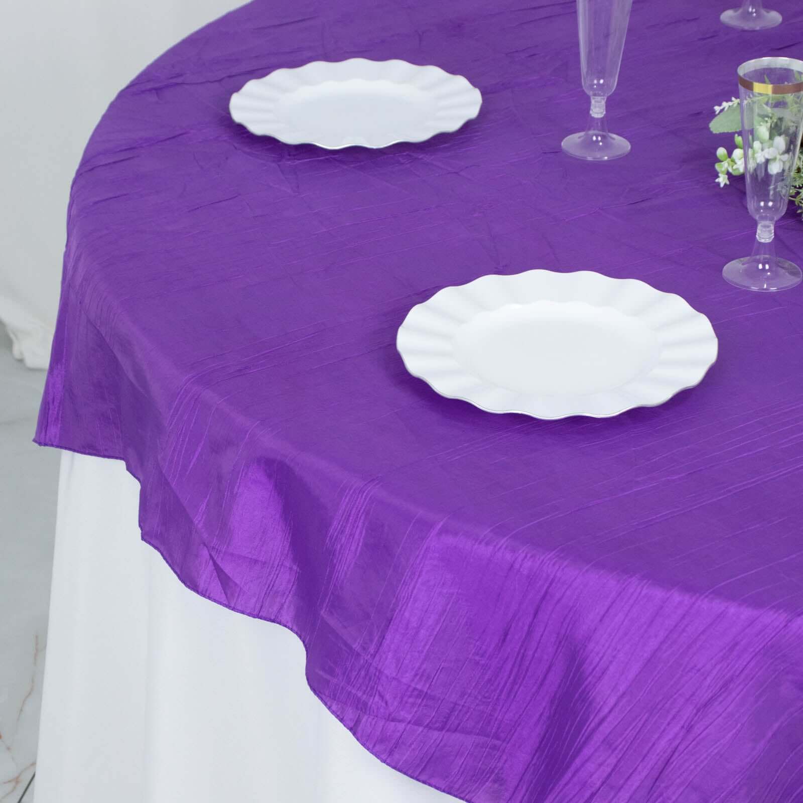 Taffeta 72"x72" Table Overlay Square Tablecloth Purple - Accordion Crinkle Table Cover